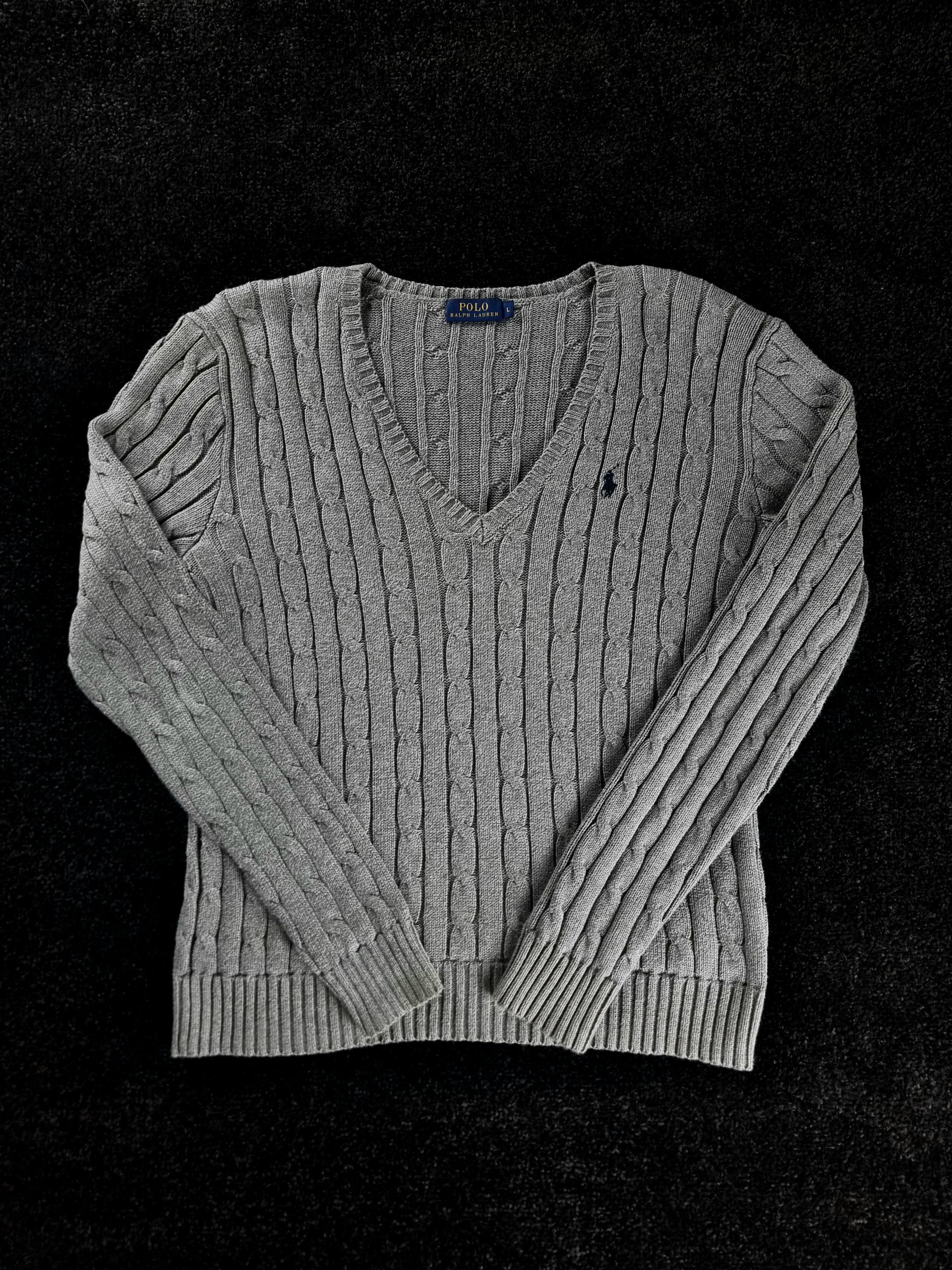 Sweater Cable Knit Polo Ralph Lauren Men L Grey image 2