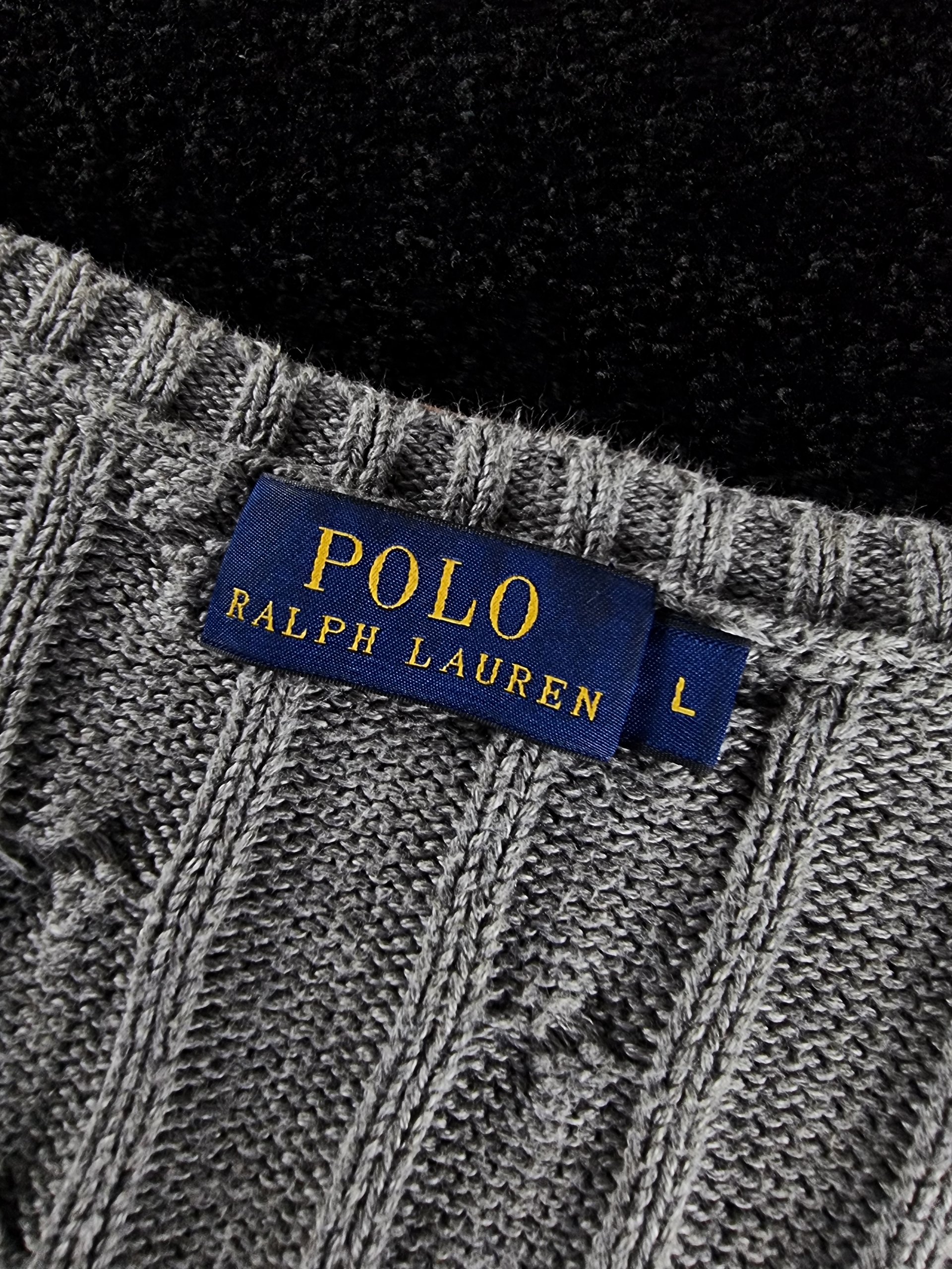 Sweater Cable Knit Polo Ralph Lauren Men L Grey image 3
