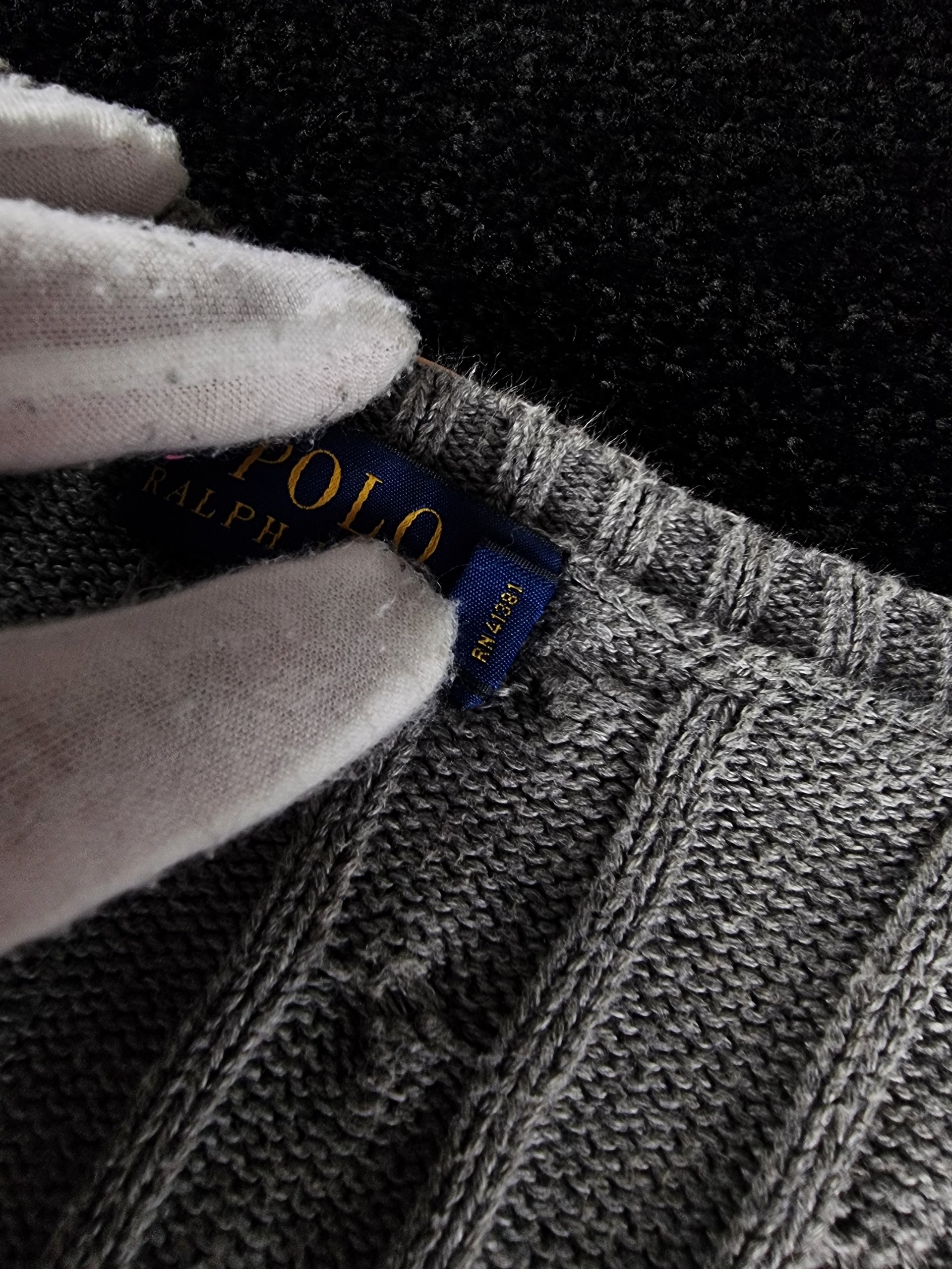 Sweater Cable Knit Polo Ralph Lauren Men L Grey image 4