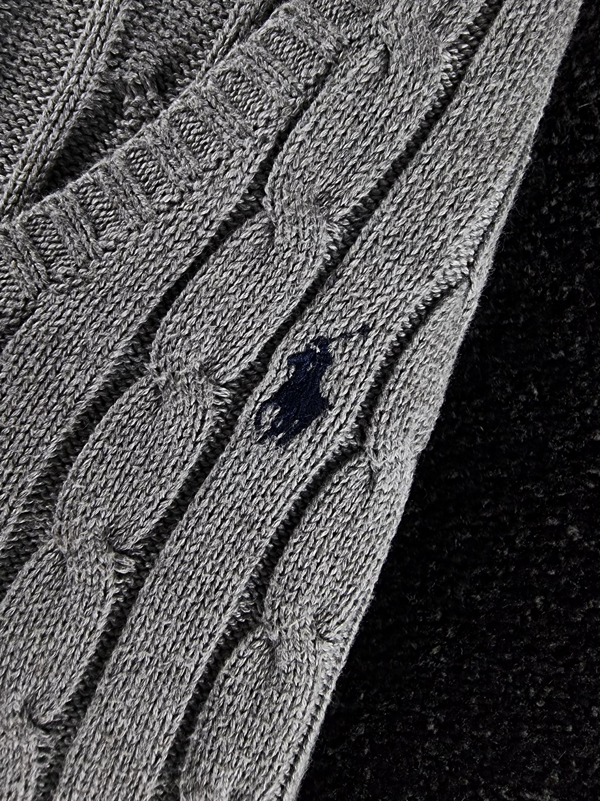Sweater Cable Knit Polo Ralph Lauren Men L Grey image 5