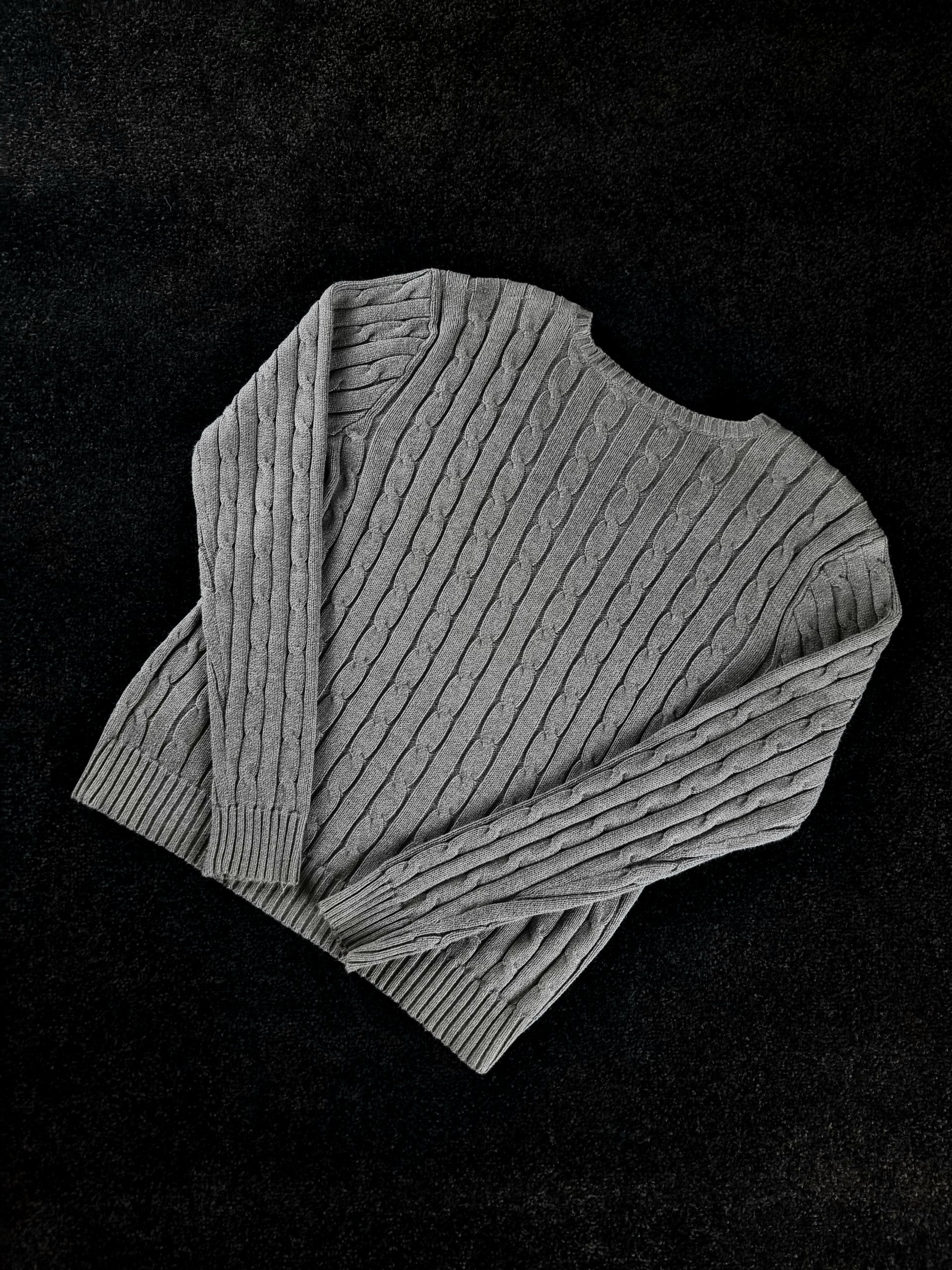 Sweater Cable Knit Polo Ralph Lauren Men L Grey image 6