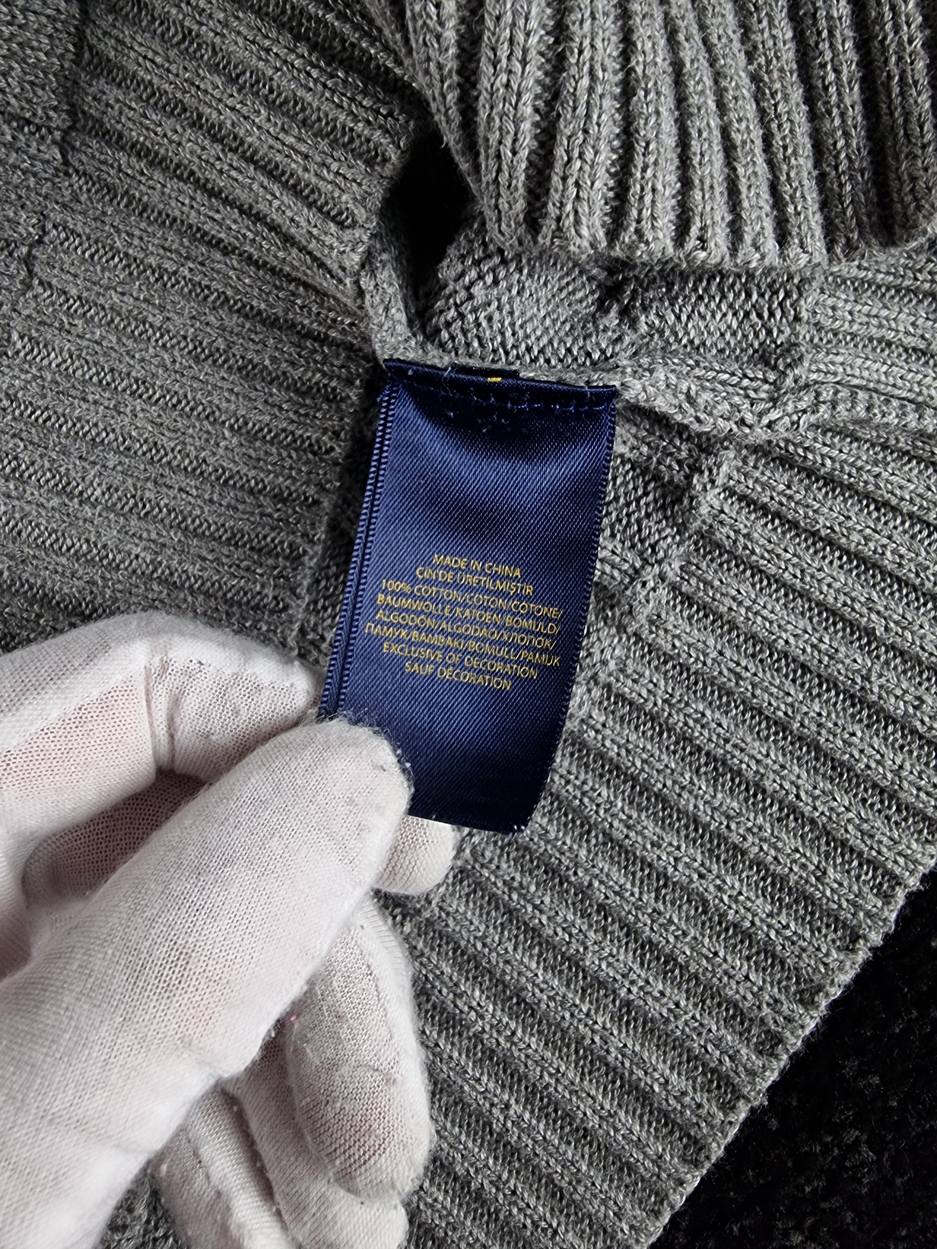 Sweater Cable Knit Polo Ralph Lauren Men L Grey image 8