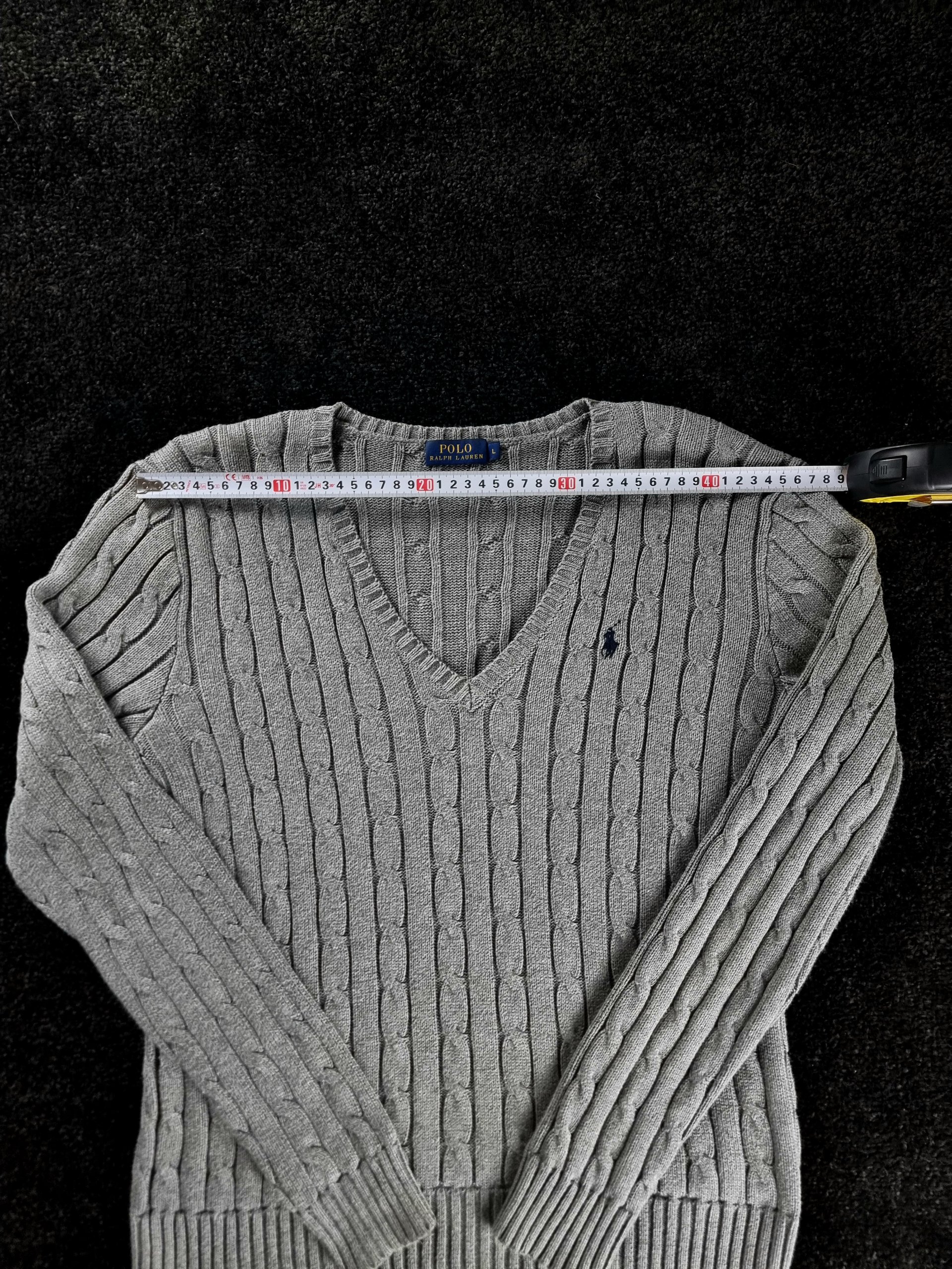 Sweater Cable Knit Polo Ralph Lauren Men L Grey image 9