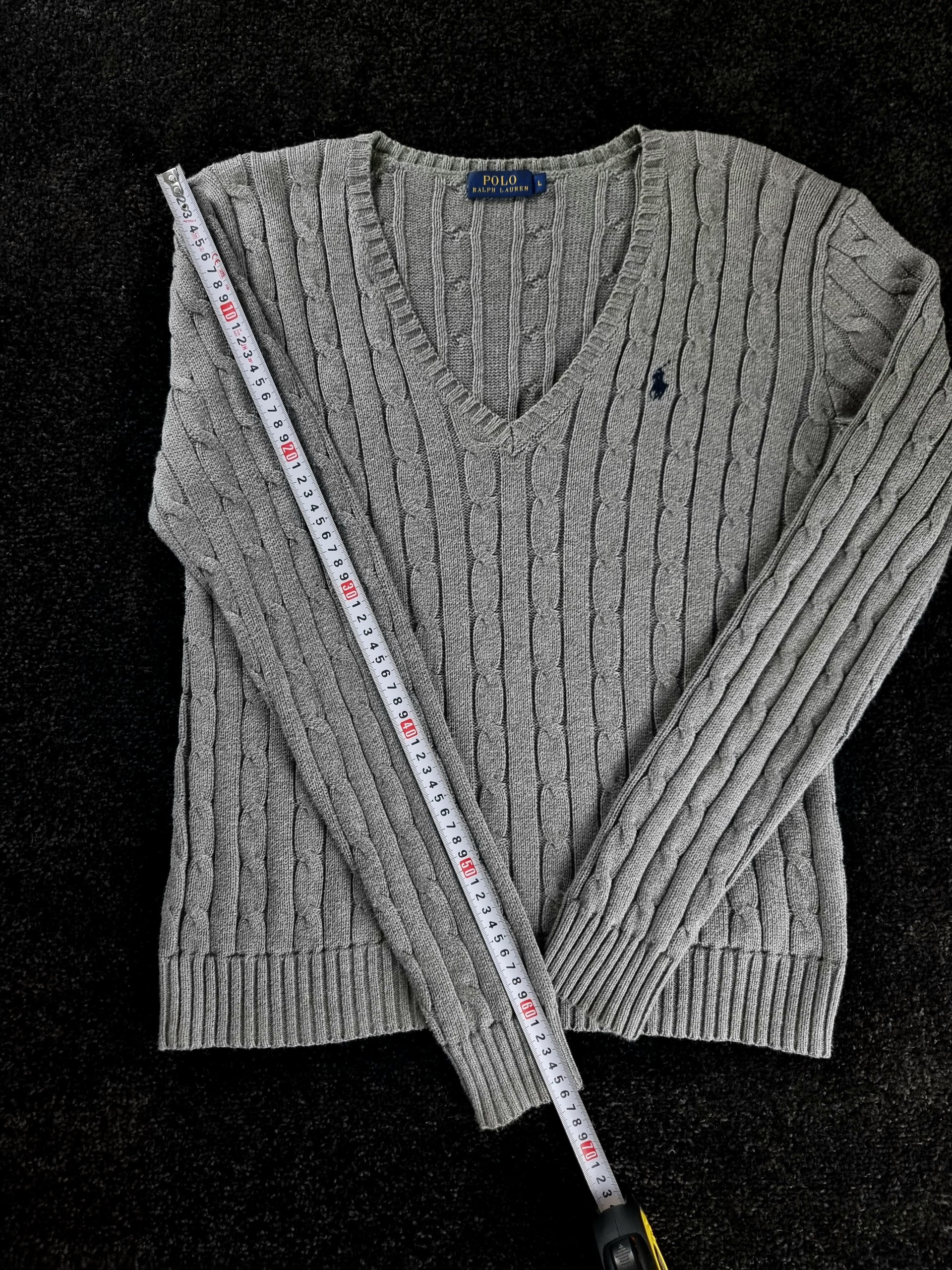 Sweater Cable Knit Polo Ralph Lauren Men L Grey image 10