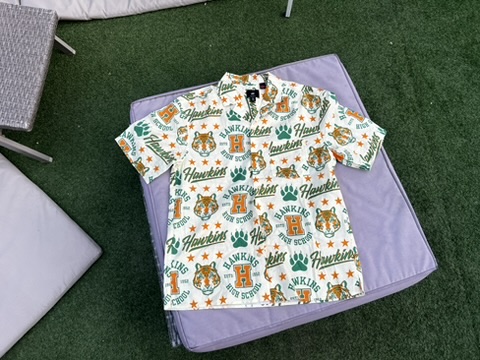 H&M White & Orange & Green Hawkins Relaxed Fit Shirt Medium