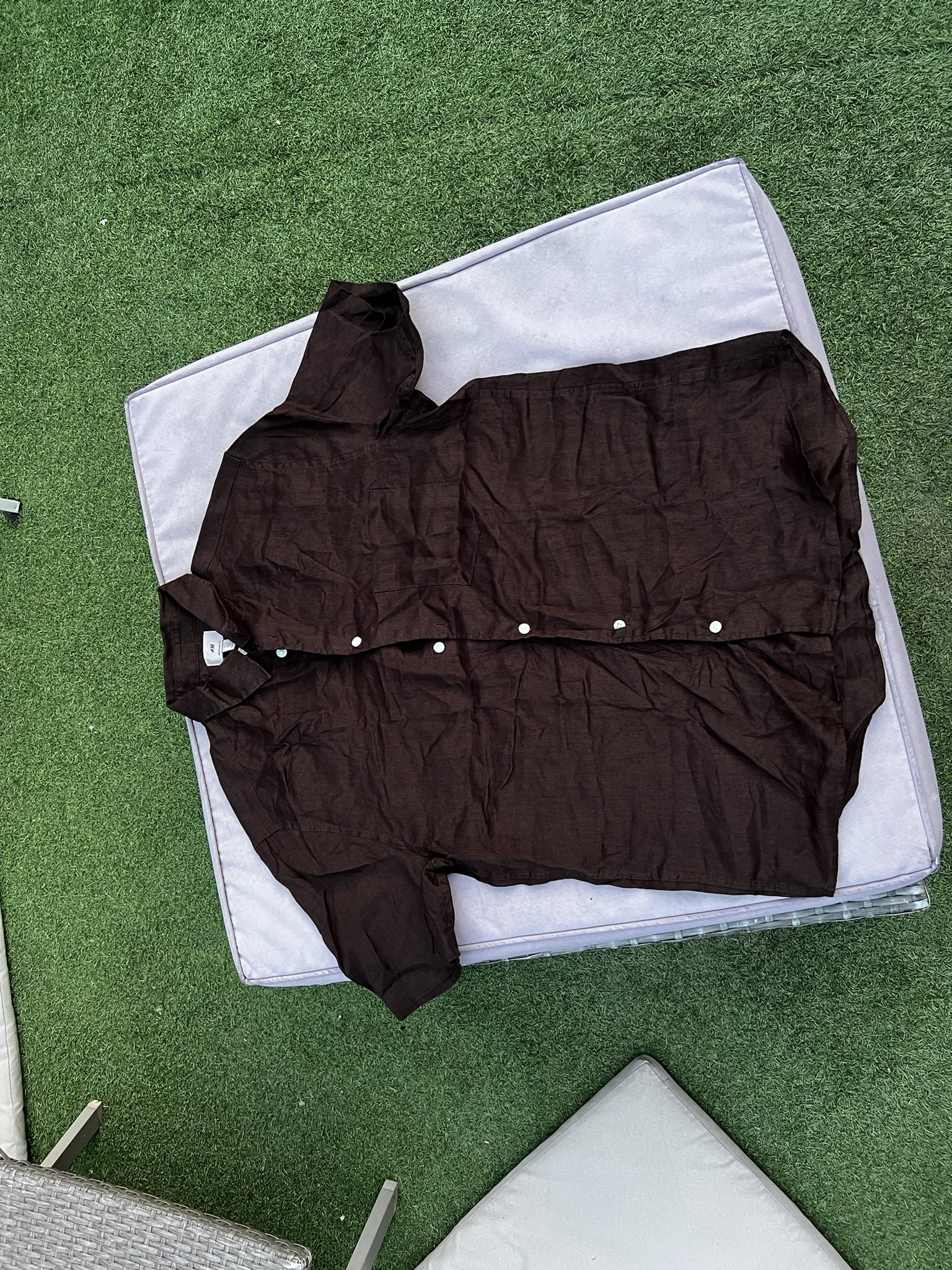 H&M Brown Regular Fit Men's Linen Shirt Medium