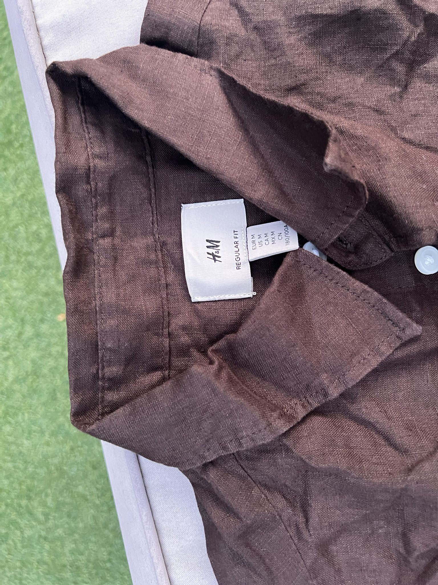 H&M Brown Regular Fit Men's Linen Shirt Medium image 2