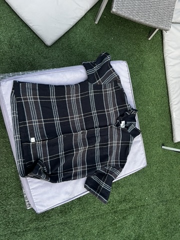 Pull & Bear Black & Grey Checked Short Sleeve Shirt Medium Cotton