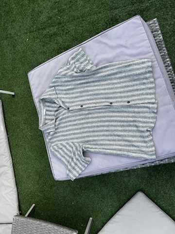 Zara Grey & White Striped Polo Shirt Medium Cotton Blend