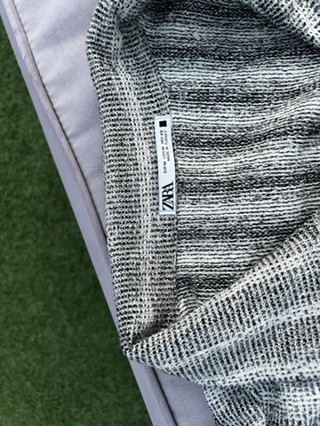 Zara Grey & White Striped Polo Shirt Medium Cotton Blend image 2