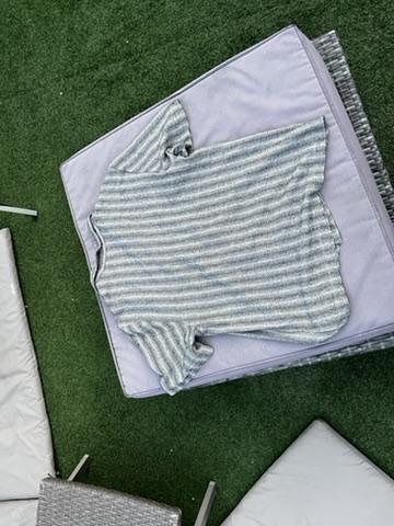 Zara Grey & White Striped Polo Shirt Medium Cotton Blend image 3