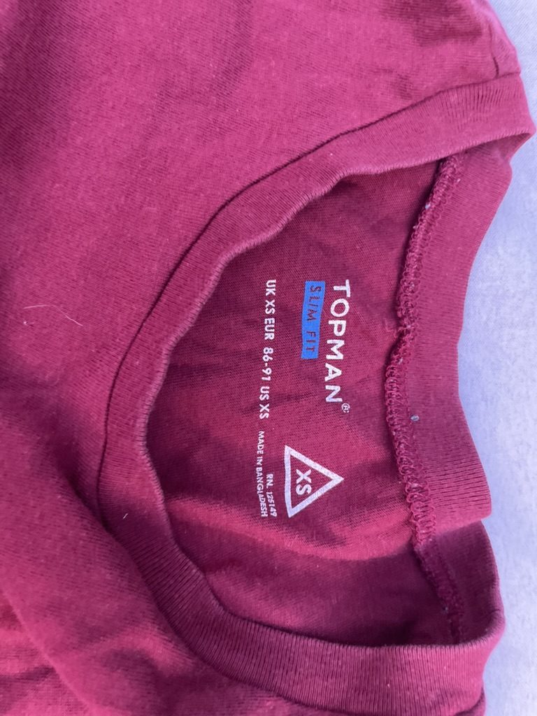 Topman Men's Burgundy Slim Fit T-Shirt XS image 2