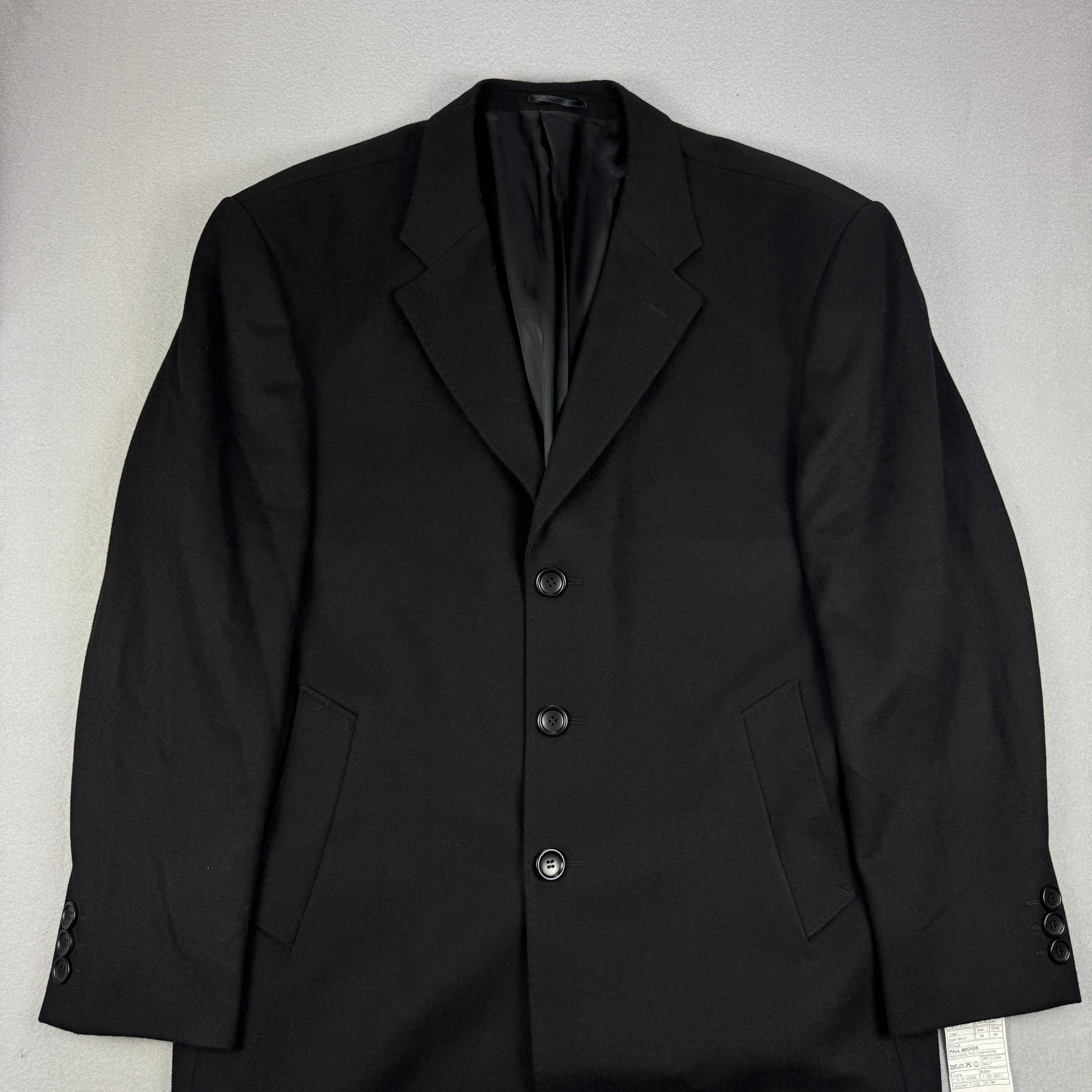 Men`s Paul Becker Black Wool & Cashmere Overcoat Size 58 / XXL image 2