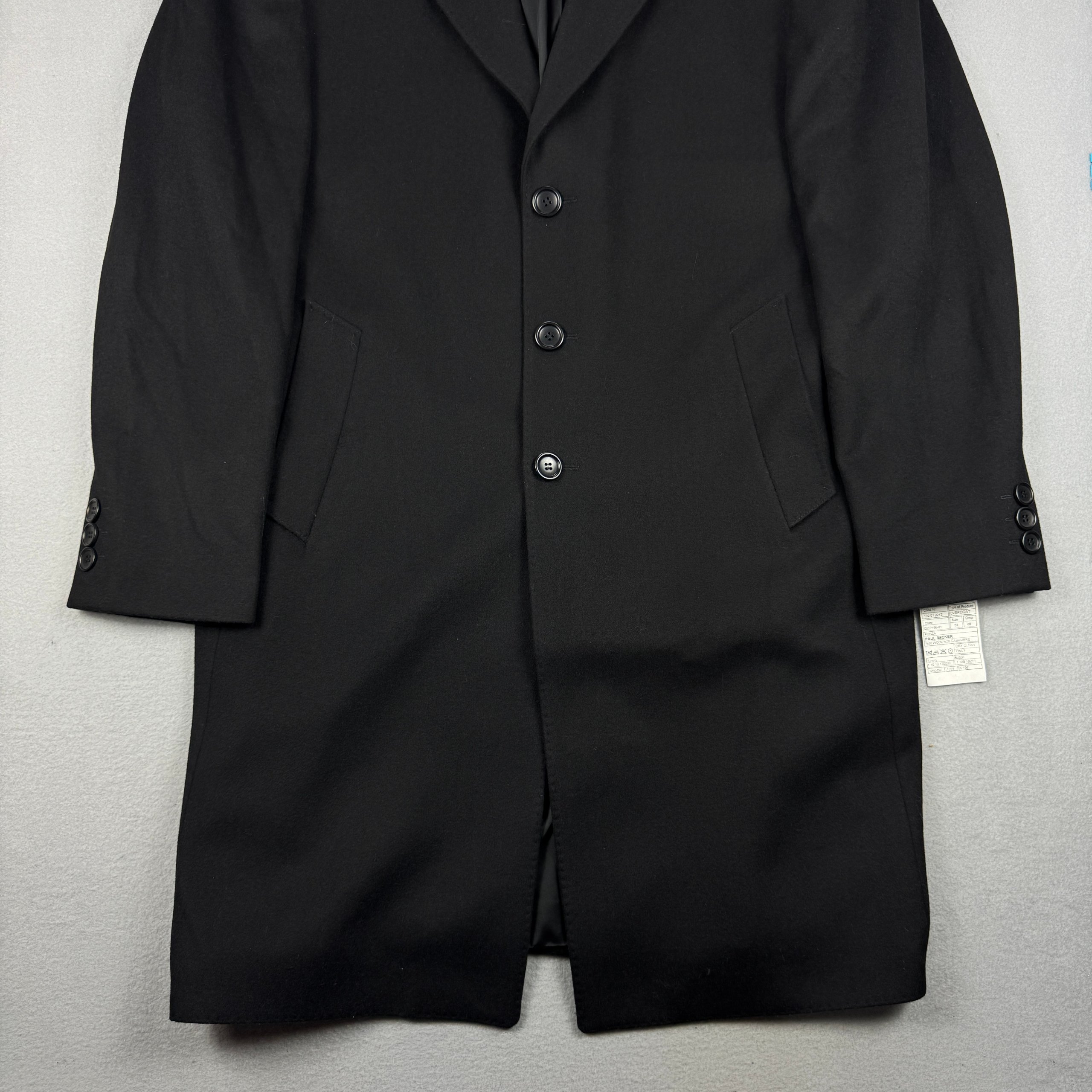 Men`s Paul Becker Black Wool & Cashmere Overcoat Size 58 / XXL image 3