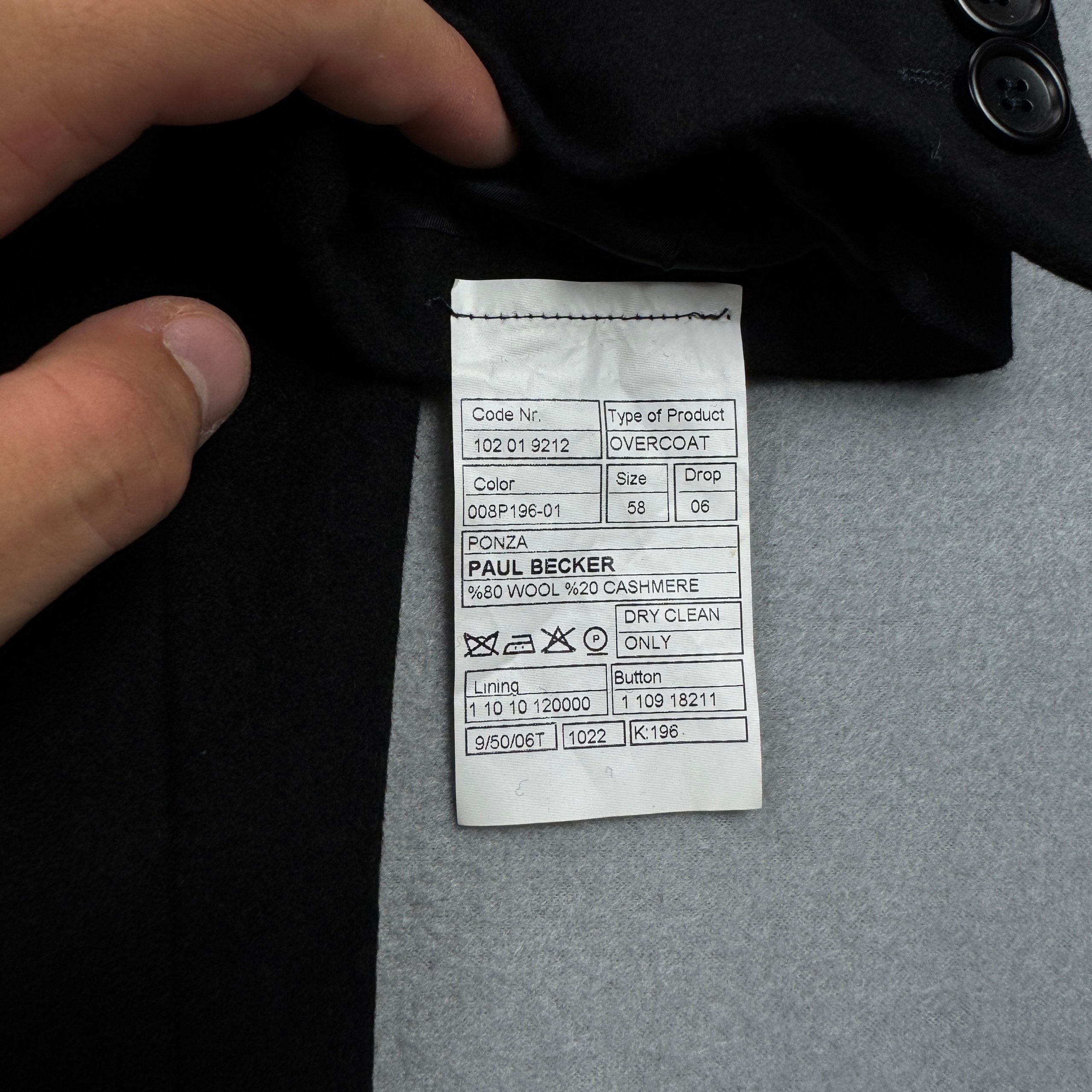 Men`s Paul Becker Black Wool & Cashmere Overcoat Size 58 / XXL image 5