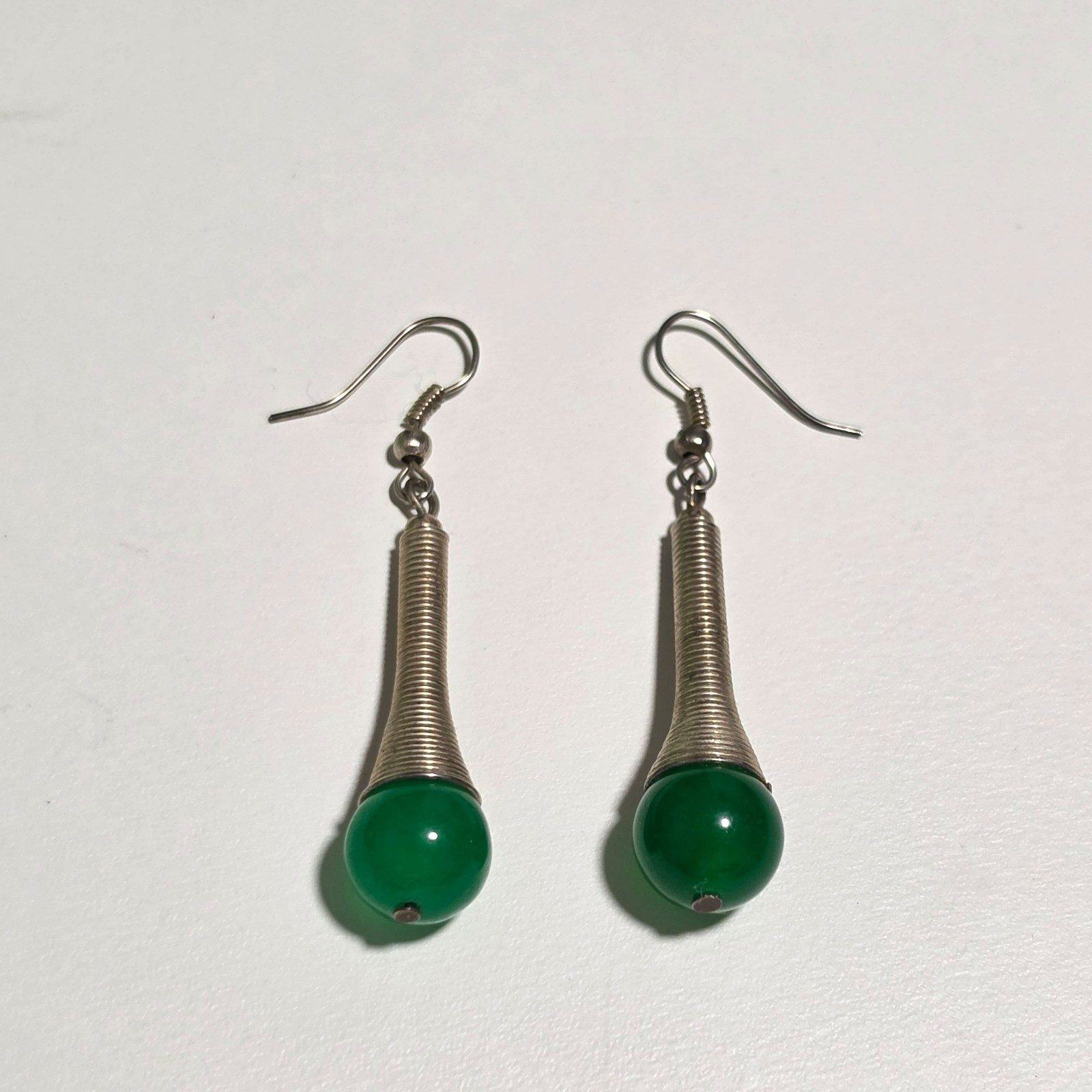 Green and Silver Drop Earrings.b7
