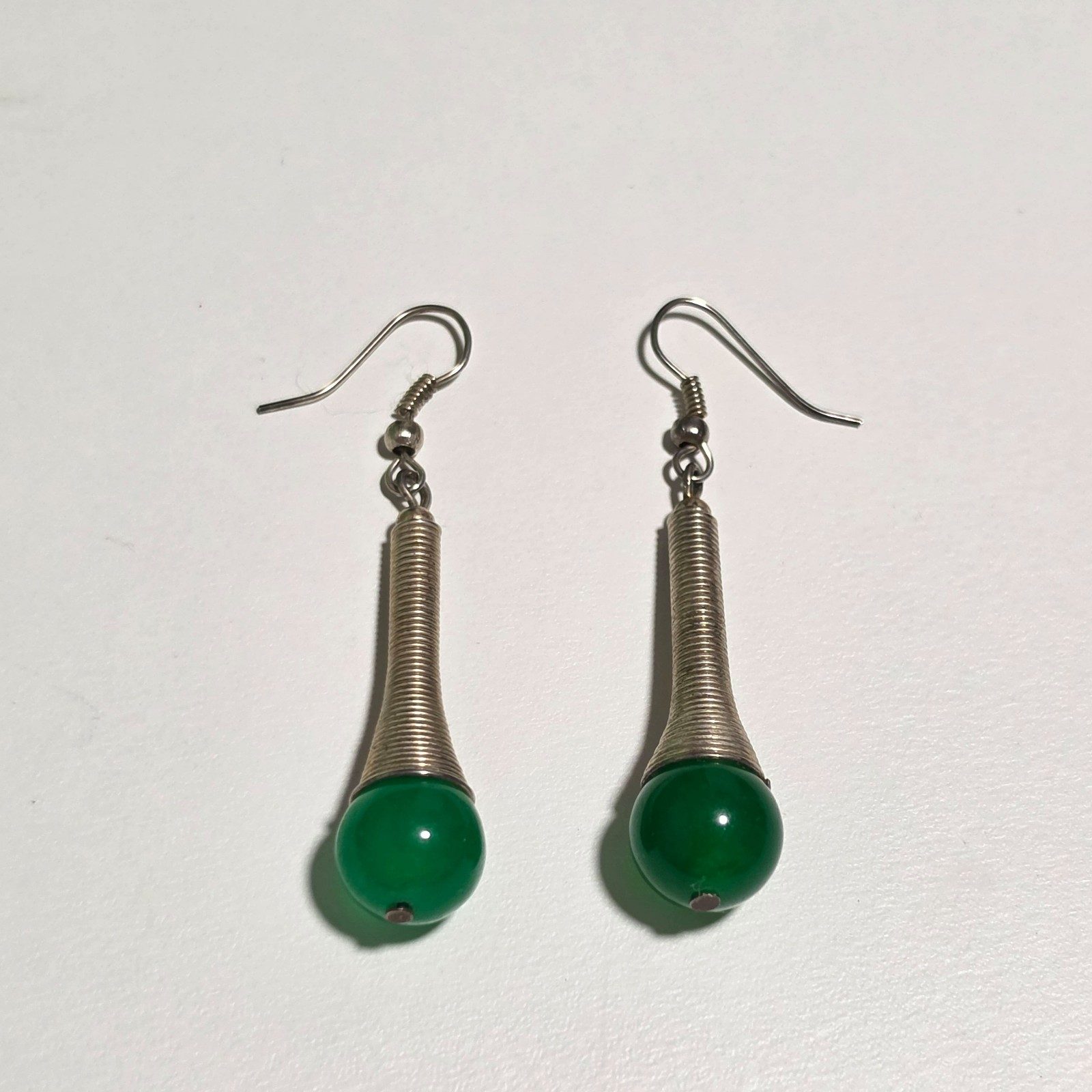 Green and Silver Drop Earrings.b7 image 2