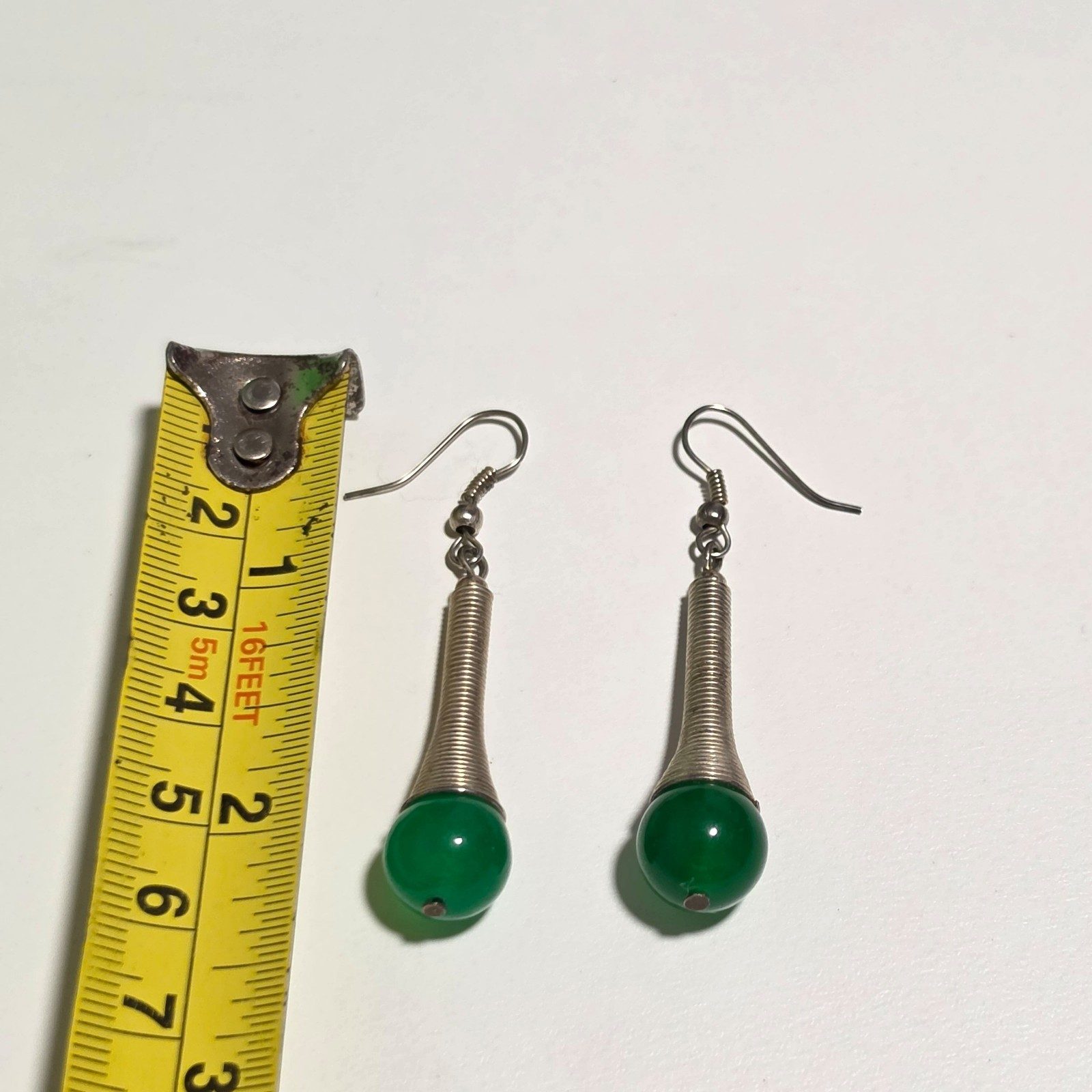 Green and Silver Drop Earrings.b7 image 3