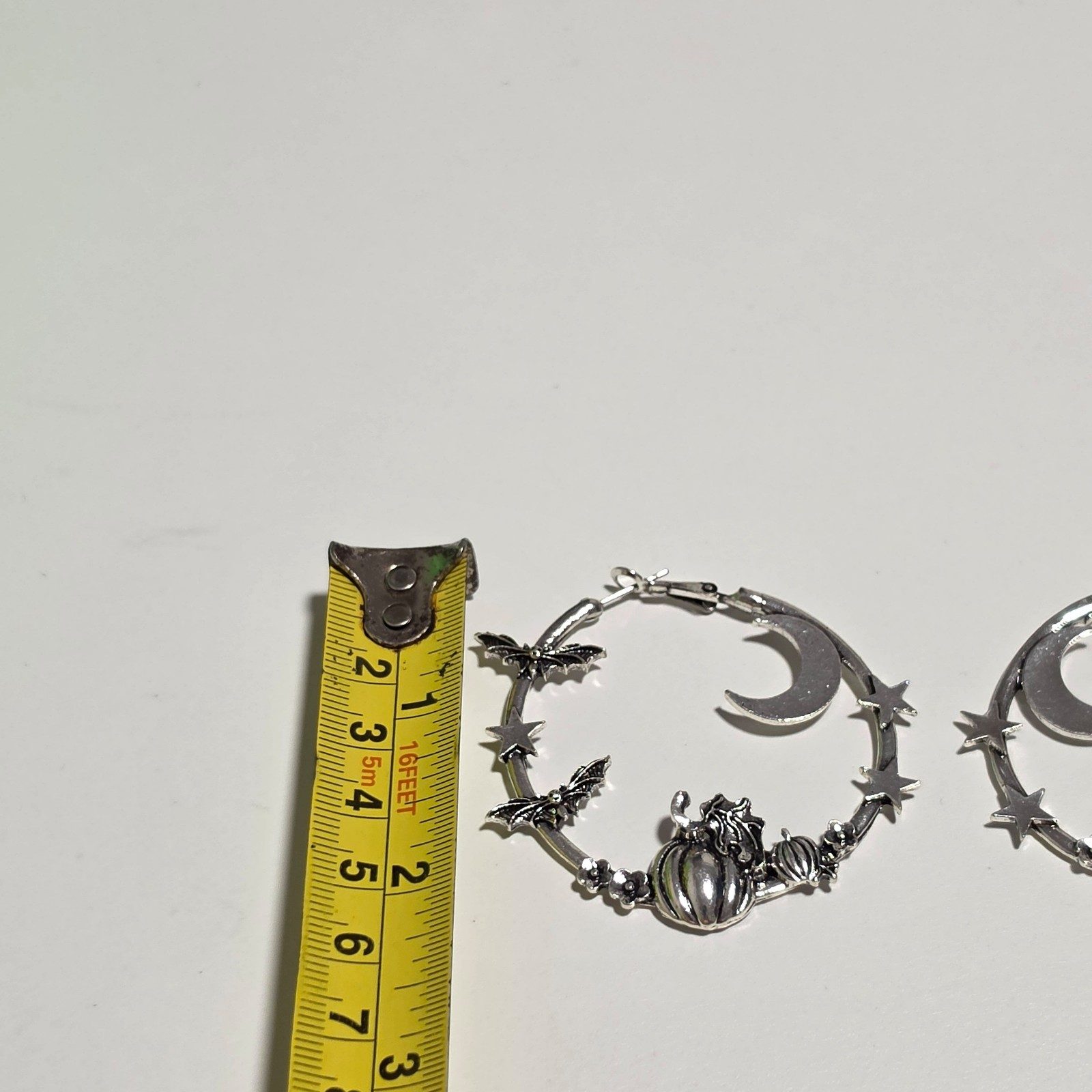 Silver-tone Halloween Pumpkin & Bat Hoop Earrings.b7 image 3