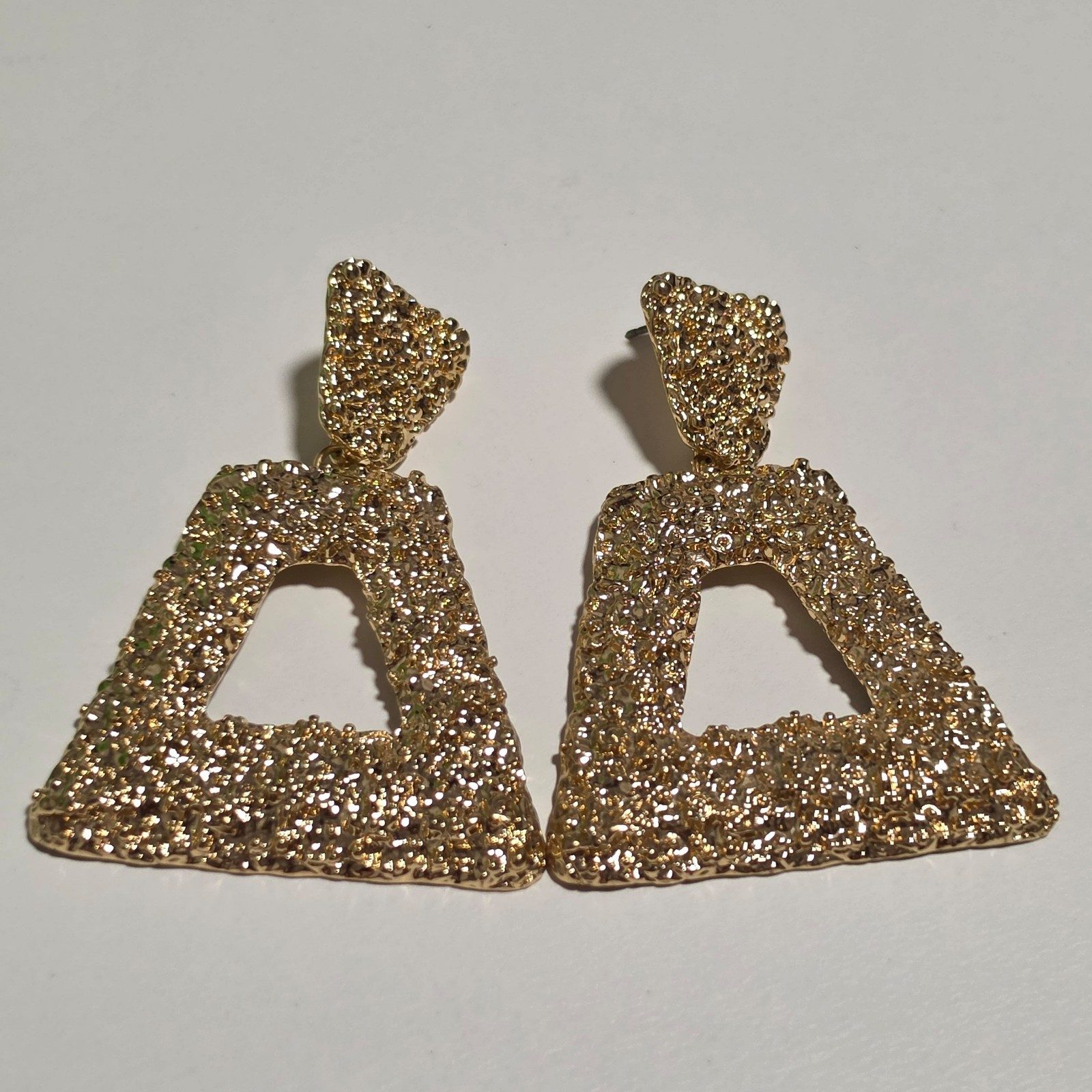 Gold Textured Triangle Drop Earrings.b7