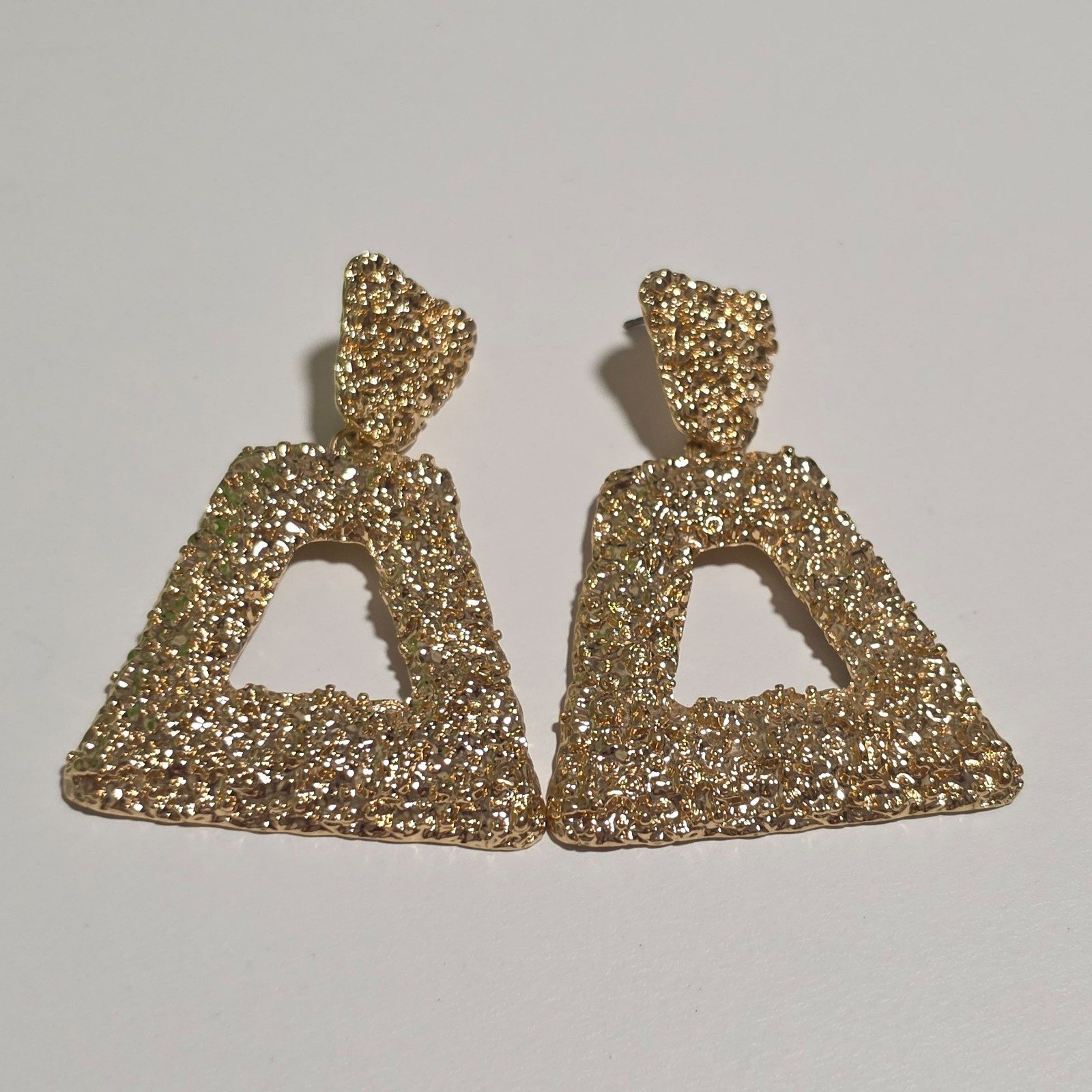 Gold Textured Triangle Drop Earrings.b7 image 2