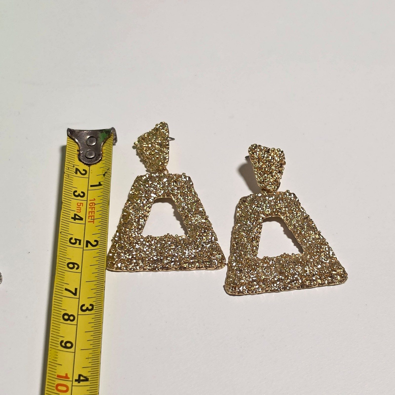 Gold Textured Triangle Drop Earrings.b7 image 3