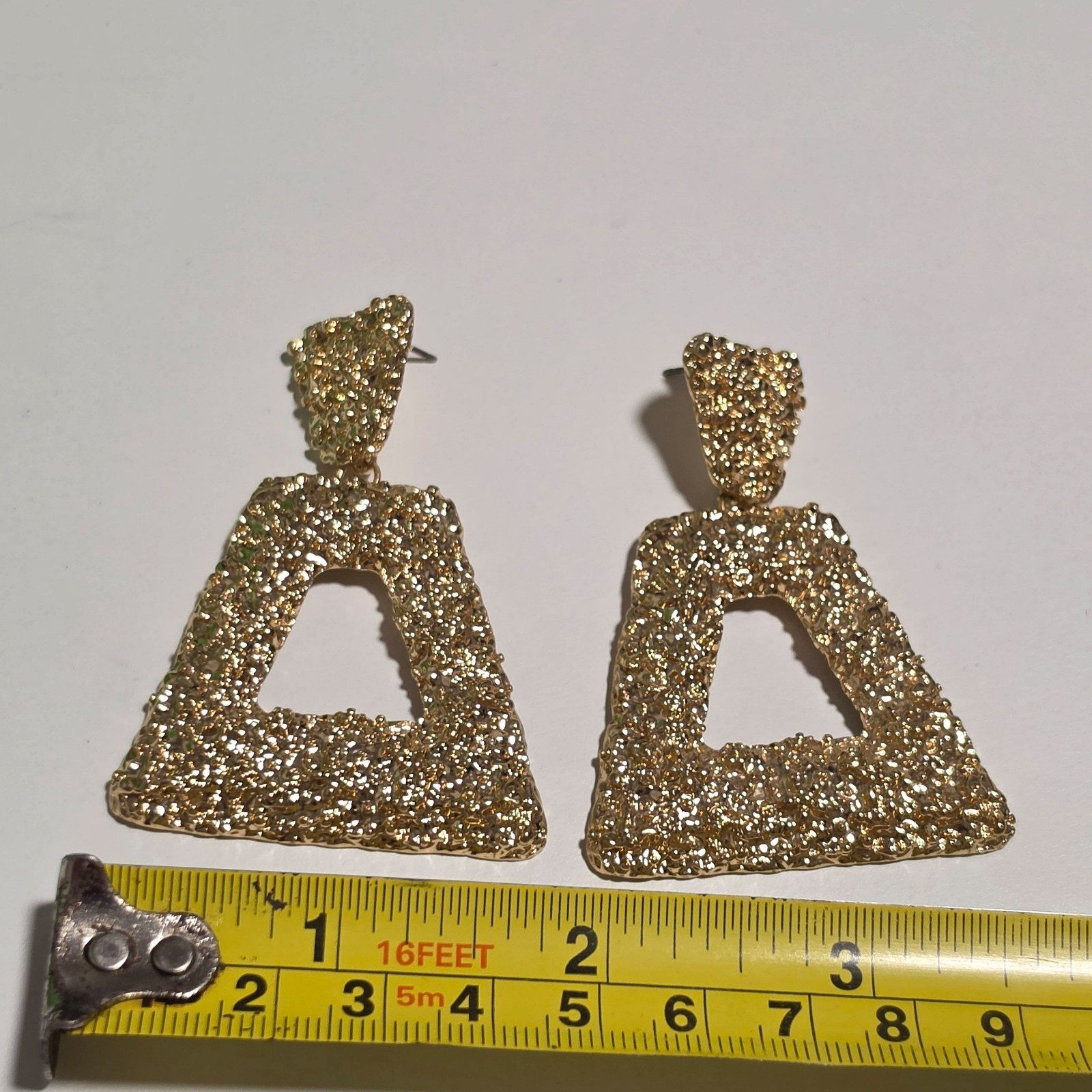 Gold Textured Triangle Drop Earrings.b7 image 4