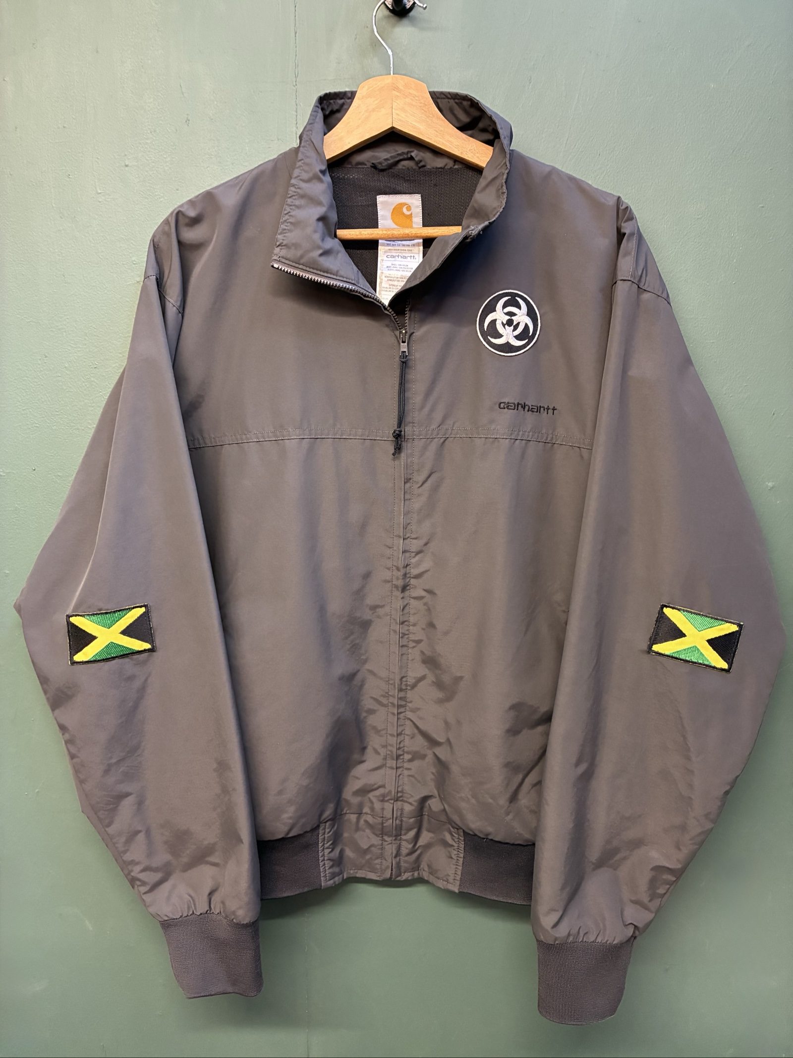 Vintage Carhartt y2k charcoal Zip-Up Jacket XL personalised Jamaica Flag image 2