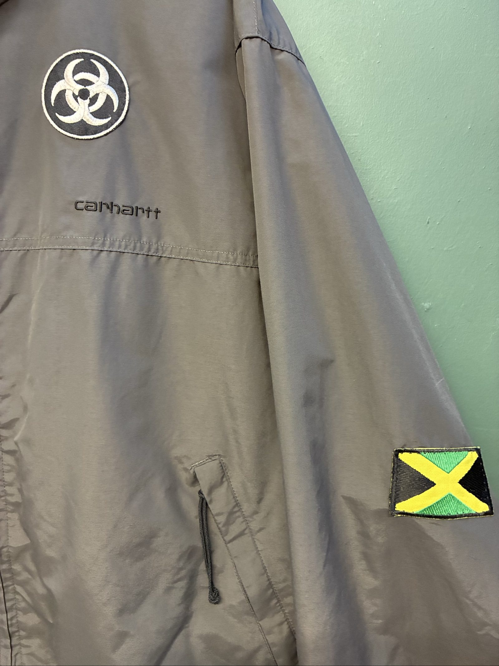 Vintage Carhartt y2k charcoal Zip-Up Jacket XL personalised Jamaica Flag image 5