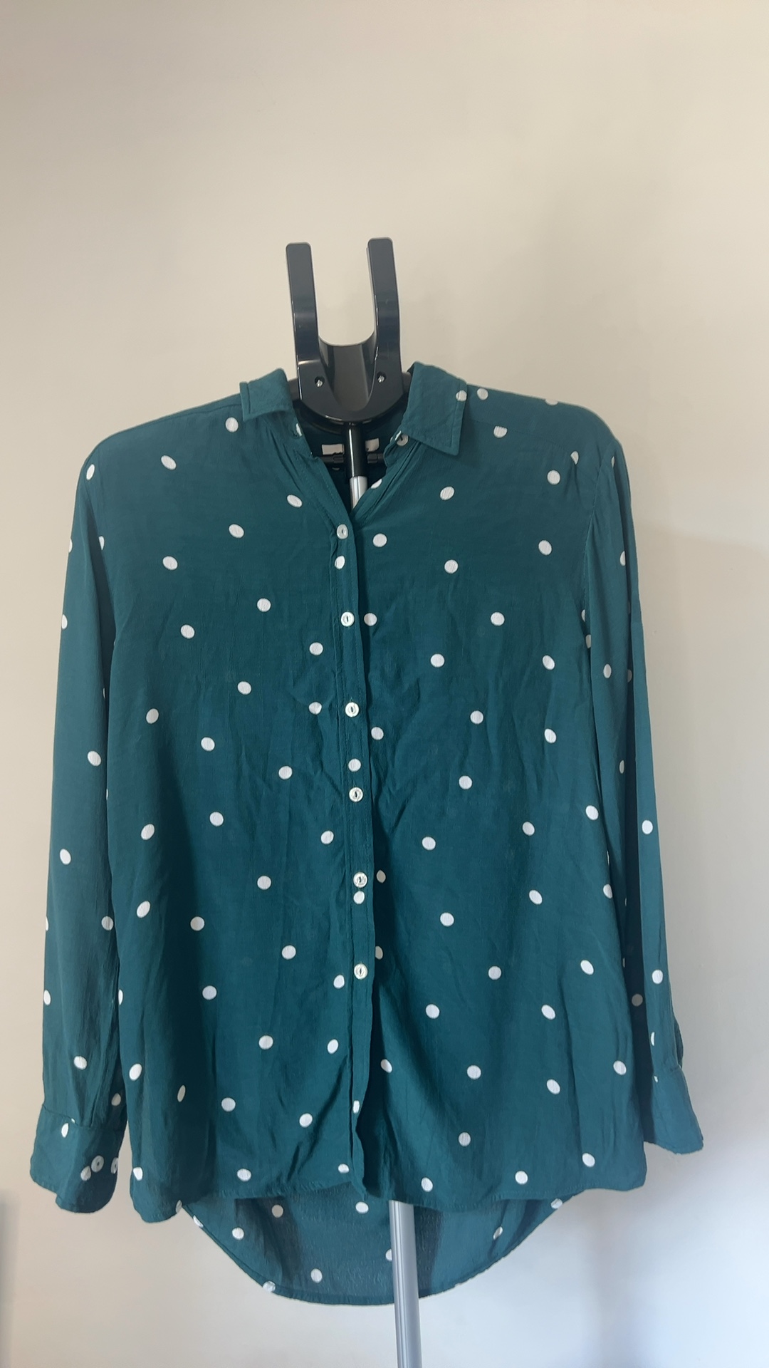 Topshop Green & White Polka Dot Blouse UK 8 Viscose