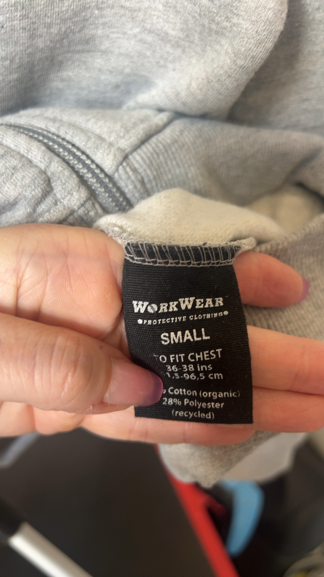 Workwear Grey Zip-Up Hoodie Small Organic Cotton & Recycled Polyester image 4