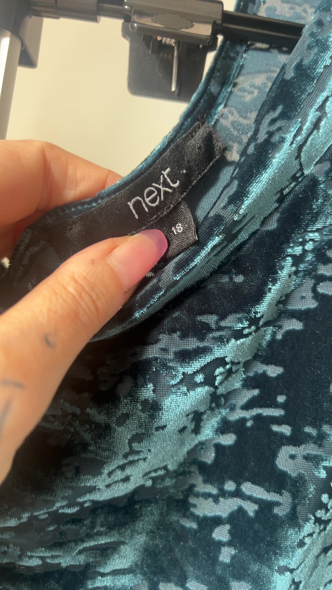 Next Women's Teal Blue Patterned Velvet Top UK 18 image 4