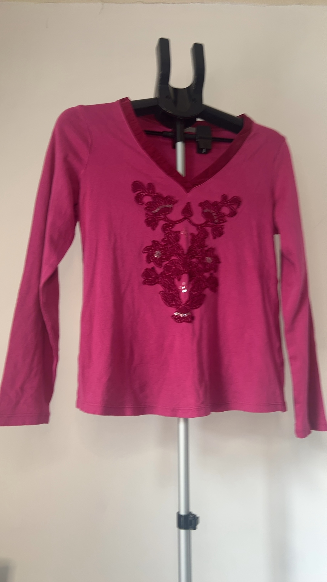 Marks & Spencer Dark Pink Embroidered Long Sleeve Top UK 14