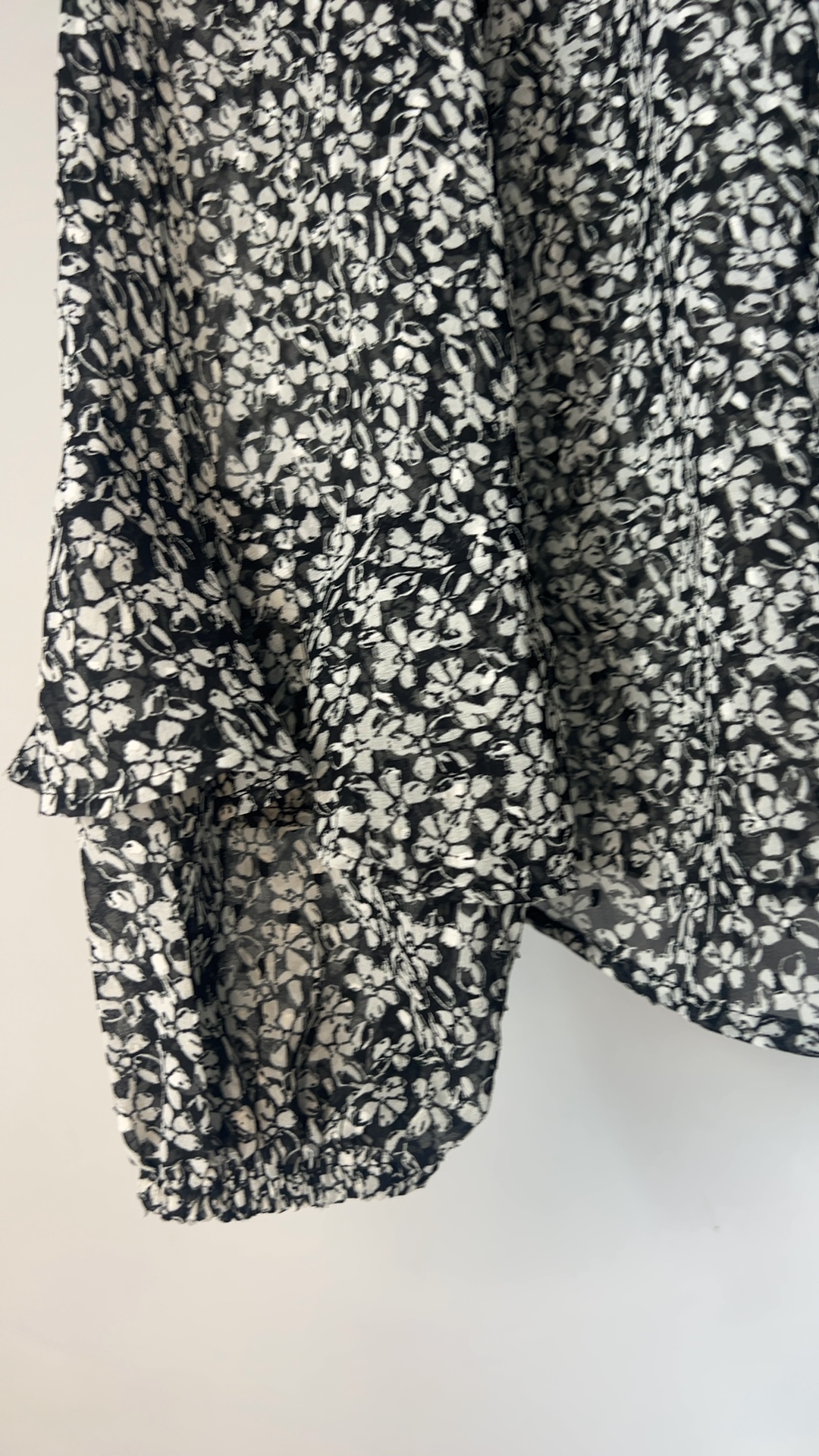 Topshop Black & White Floral Sheer Mesh Ruffle Blouse UK 8 image 2