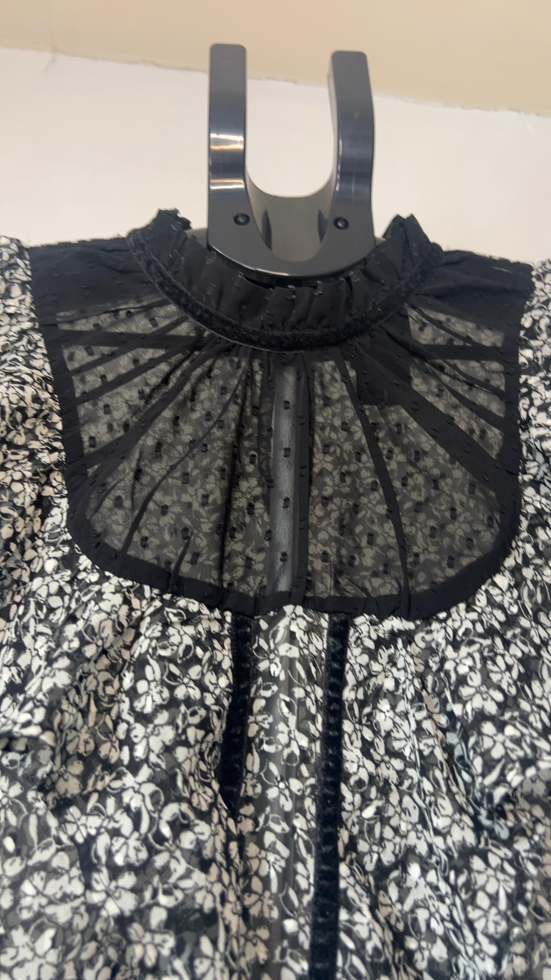 Topshop Black & White Floral Sheer Mesh Ruffle Blouse UK 8 image 3
