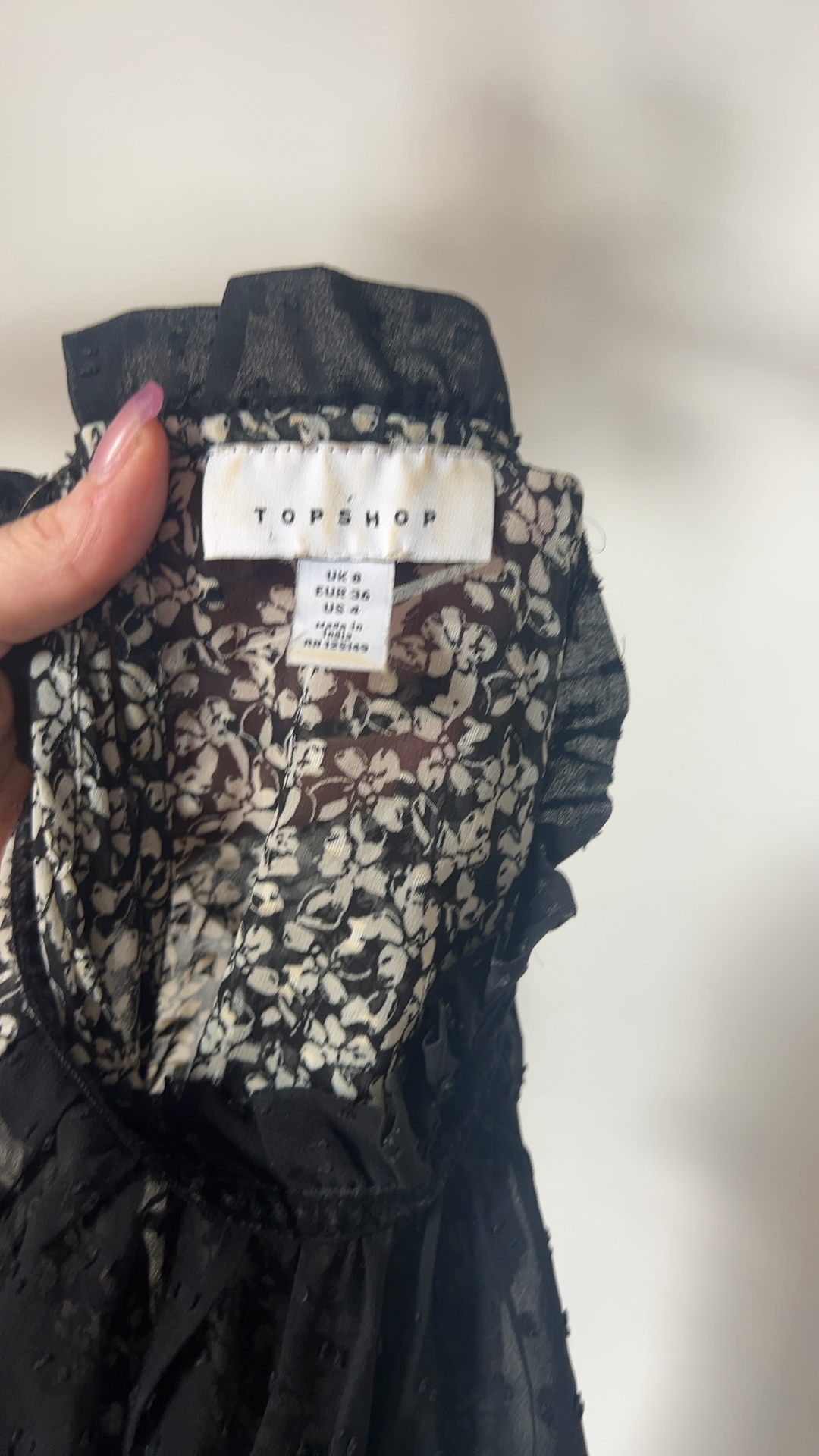 Topshop Black & White Floral Sheer Mesh Ruffle Blouse UK 8 image 5