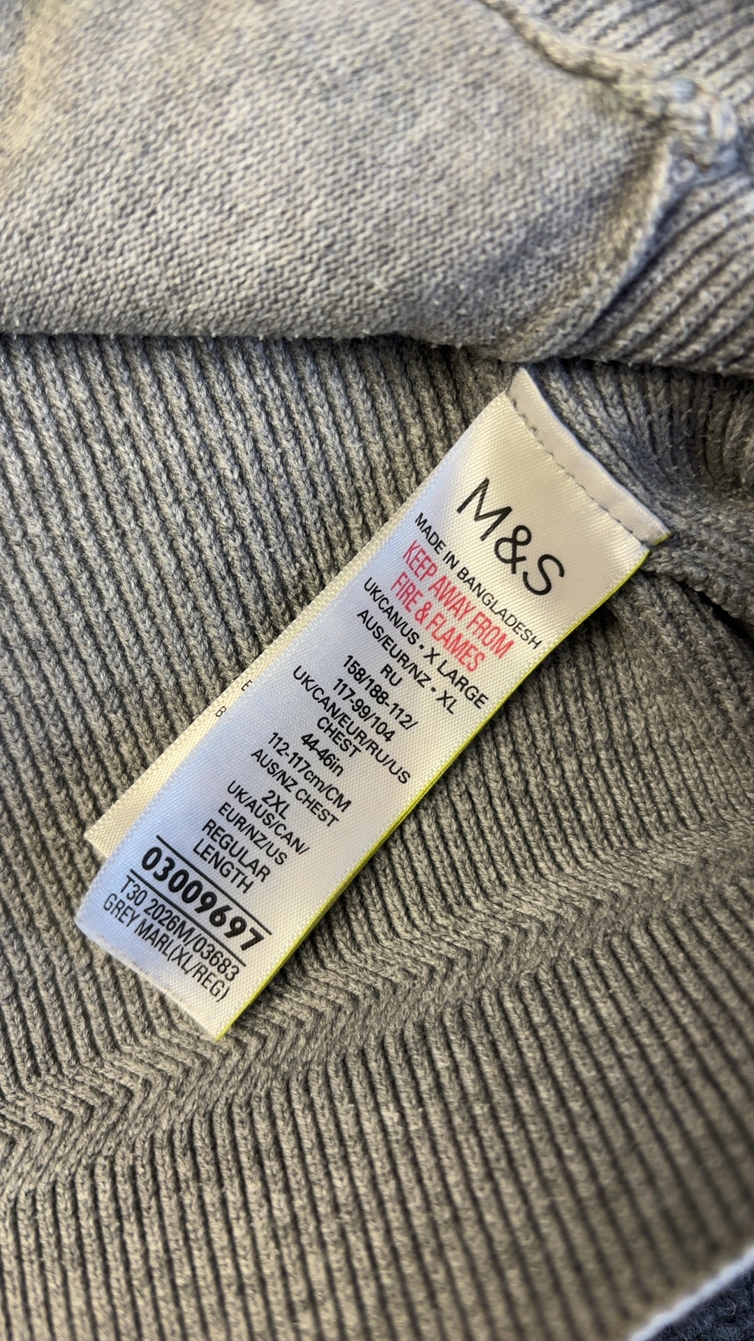 M&S Grey Marl Cotton Blend Zip Cardigan XL Regular image 2