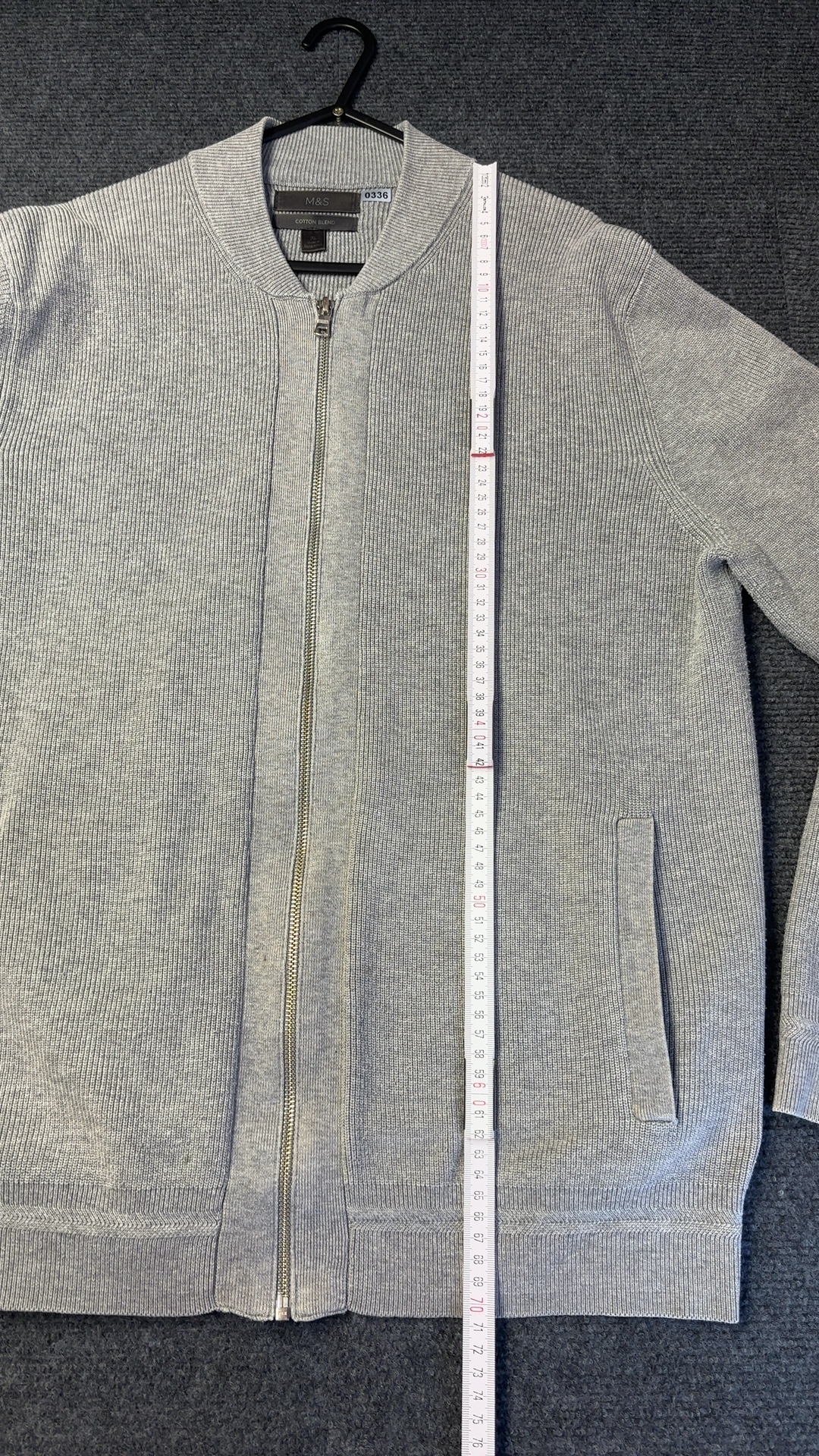 M&S Grey Marl Cotton Blend Zip Cardigan XL Regular image 3