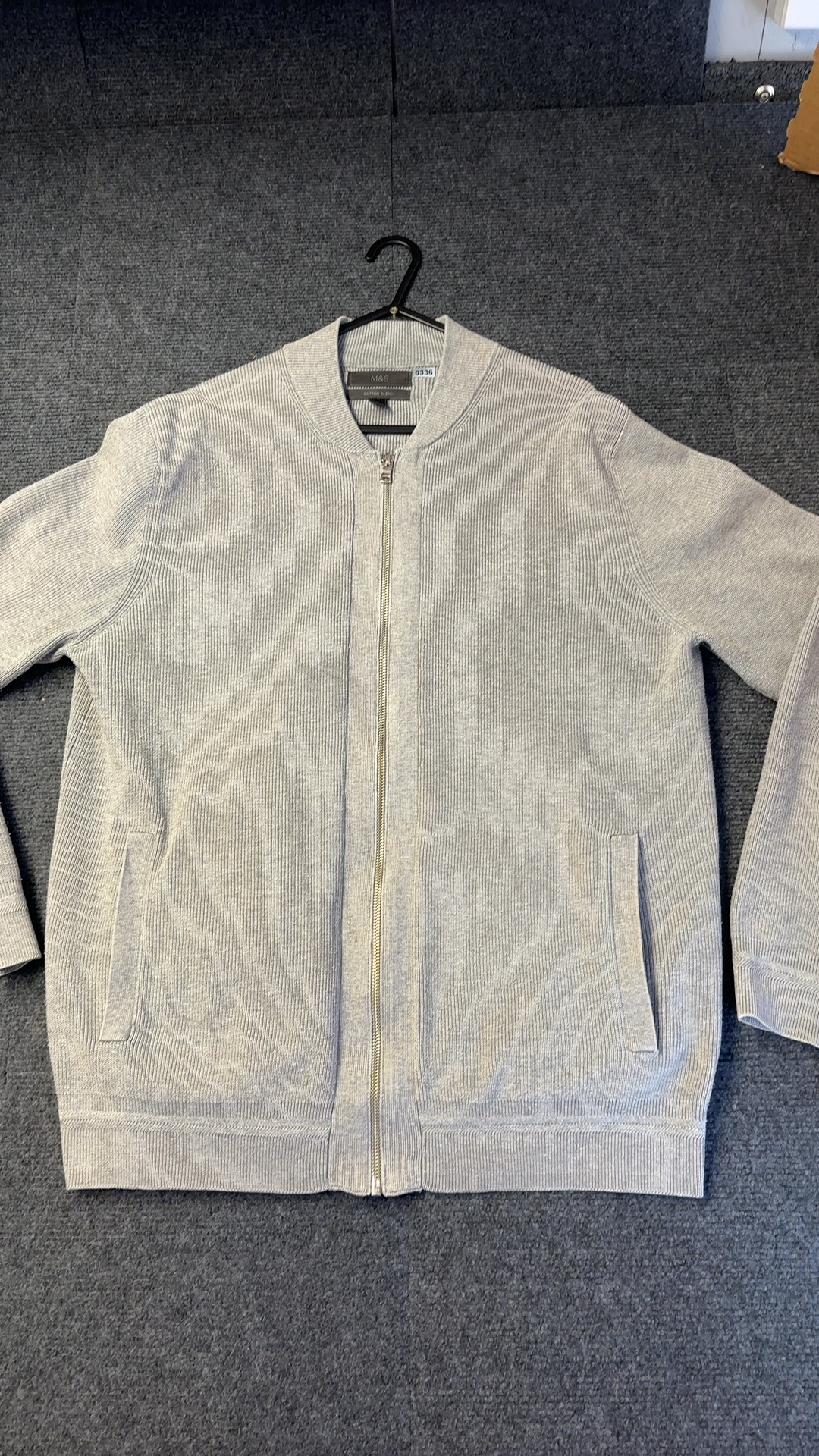 M&S Grey Marl Cotton Blend Zip Cardigan XL Regular image 7