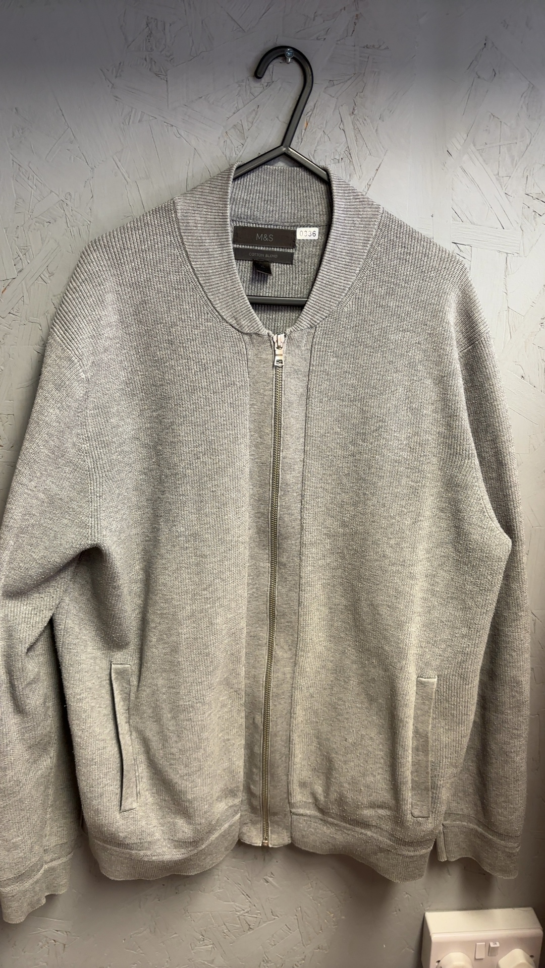 M&S Grey Marl Cotton Blend Zip Cardigan XL Regular image 9