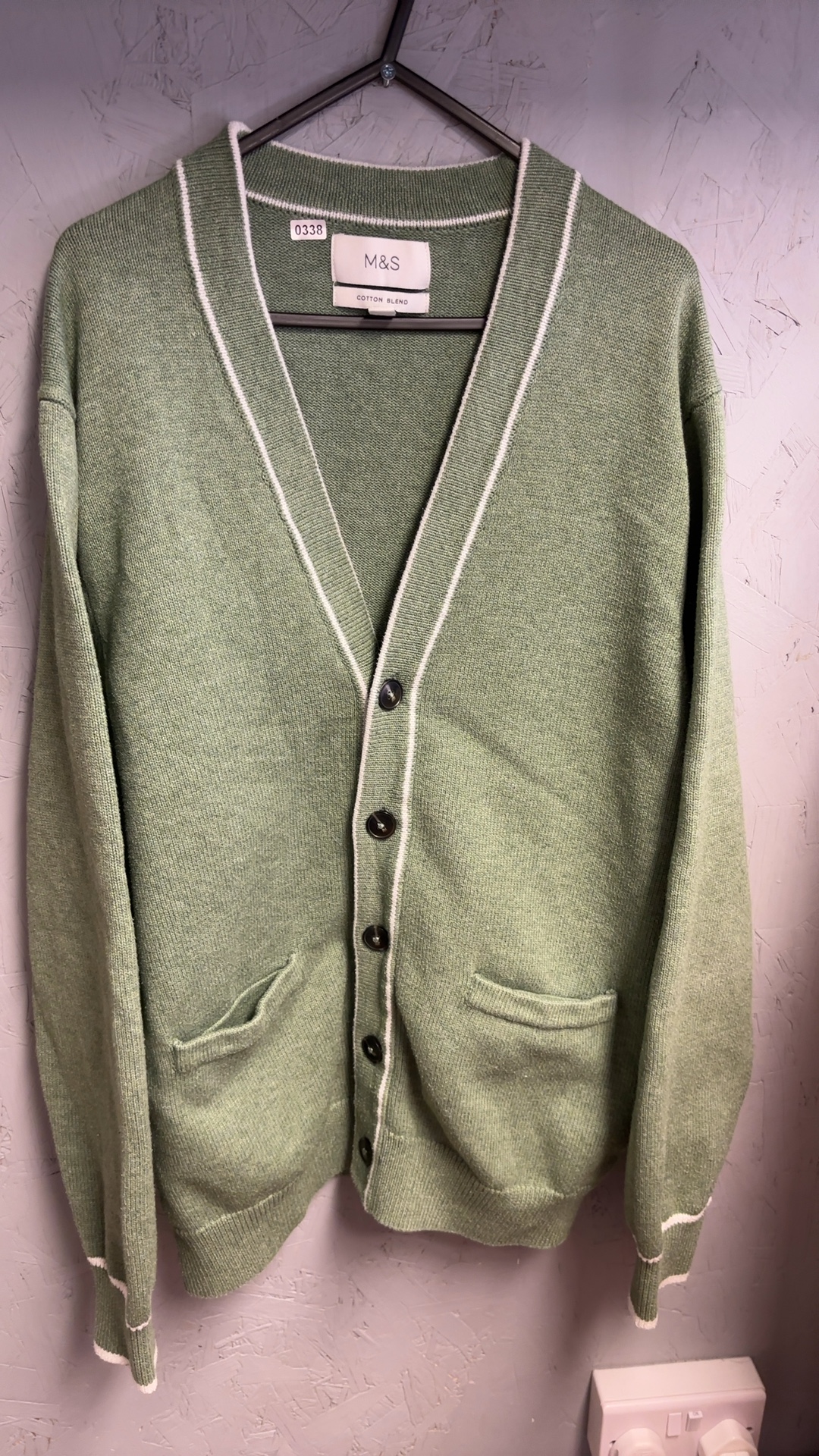 Marks and Spencer Green Mix Cotton Blend Cardigan XL Lightweight Pocket image 2