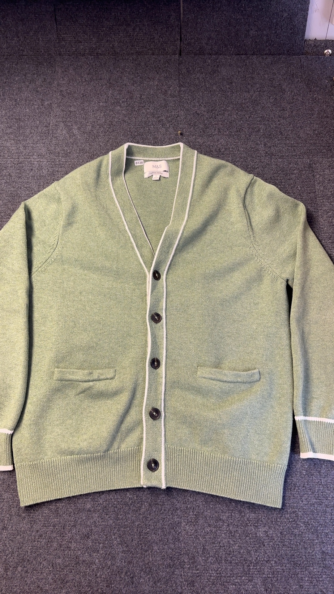 Marks and Spencer Green Mix Cotton Blend Cardigan XL Lightweight Pocket