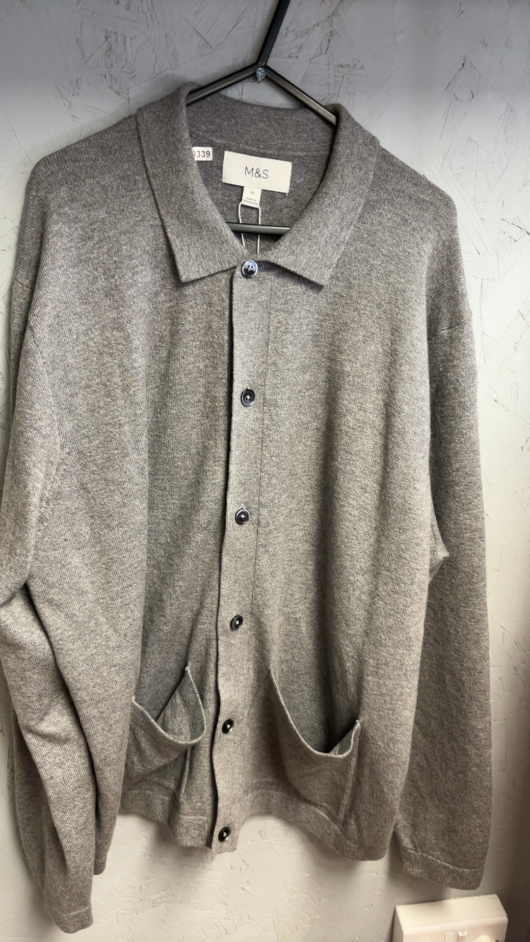 Marks & Spencer Grey Button Front Wool Blend Cardigan XL Pocket Detail excellent condition