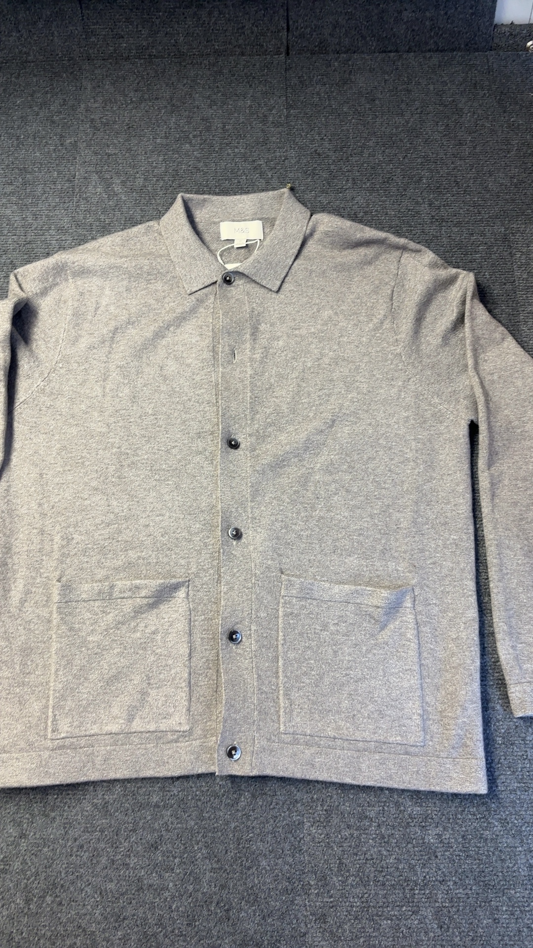 Marks & Spencer Grey Button Front Wool Blend Cardigan XL Pocket Detail excellent condition image 2