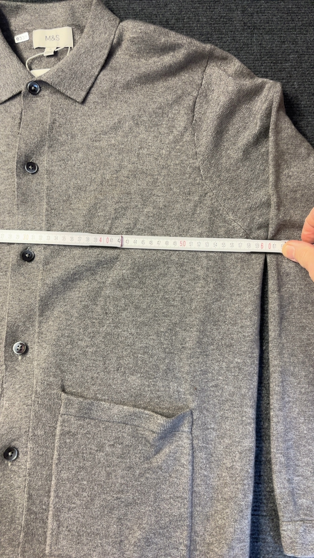M&S Grey Button Front Wool Blend Cardigan Medium Pocket Detail image 4