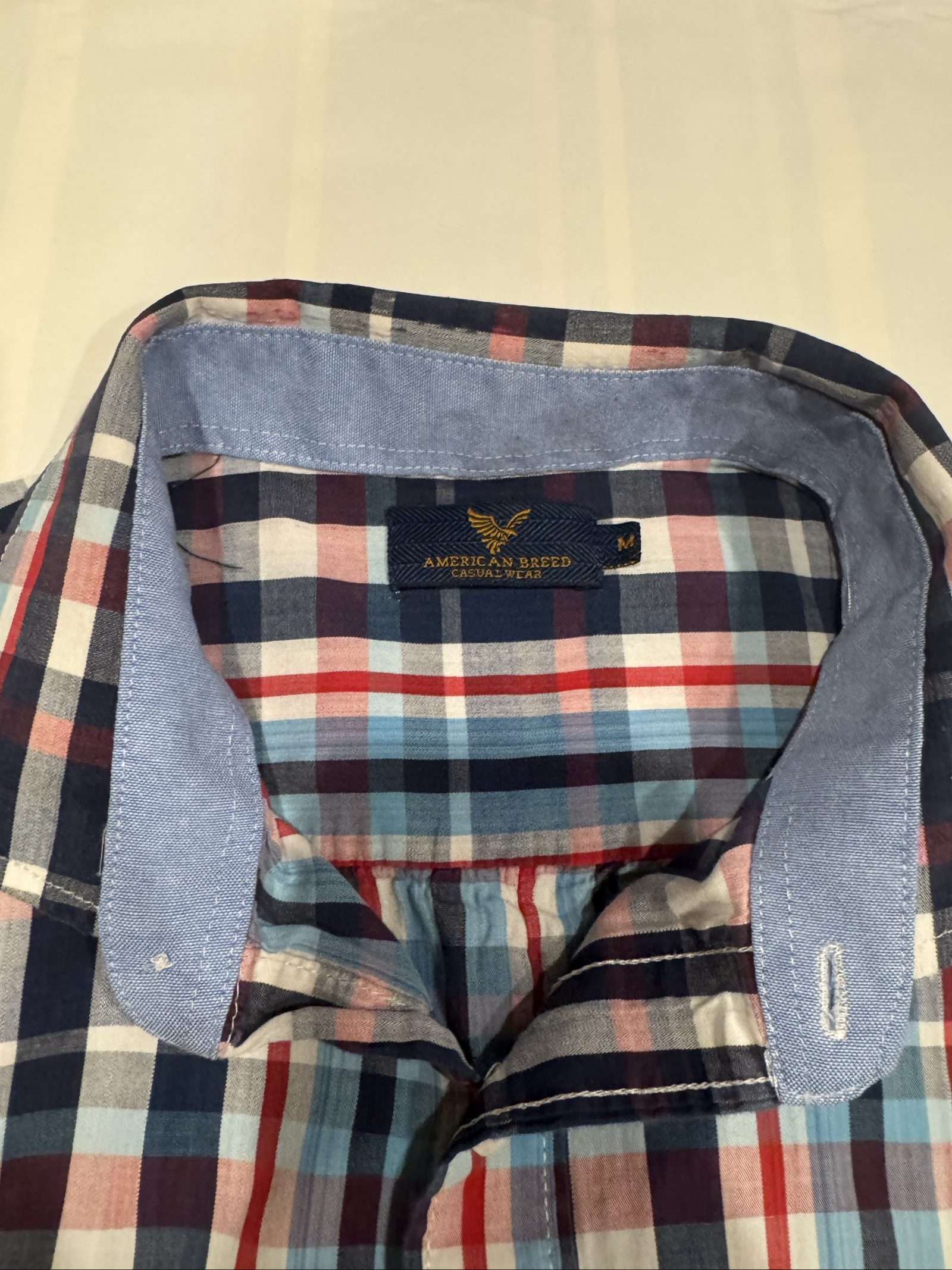 Men’s American Breed Plaid Long Sleeve Button-Down Shirt – Blue Red White – Medium image 2
