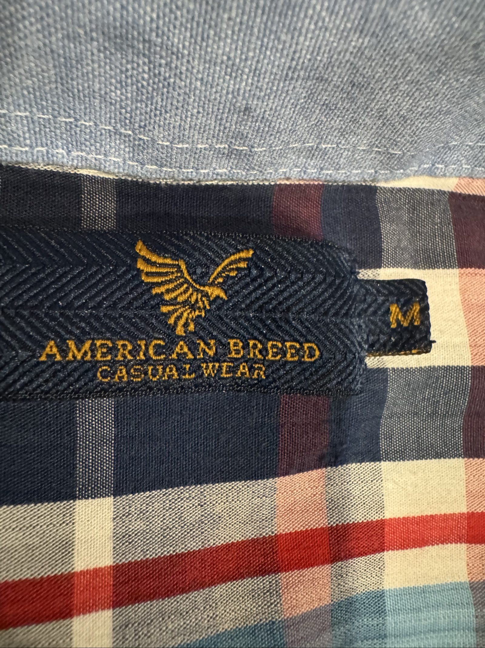 Men’s American Breed Plaid Long Sleeve Button-Down Shirt – Blue Red White – Medium image 3