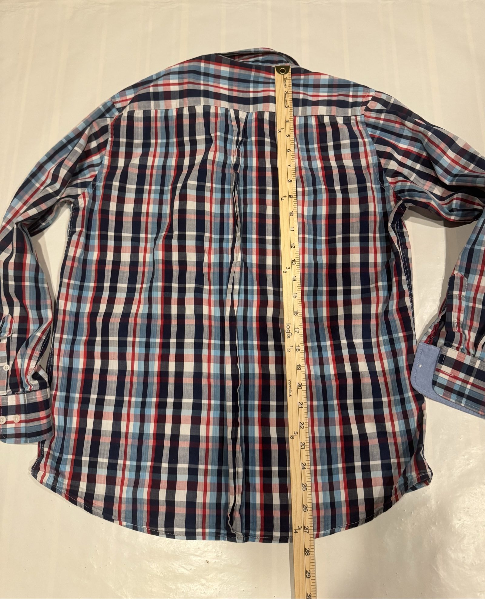 Men’s American Breed Plaid Long Sleeve Button-Down Shirt – Blue Red White – Medium image 6