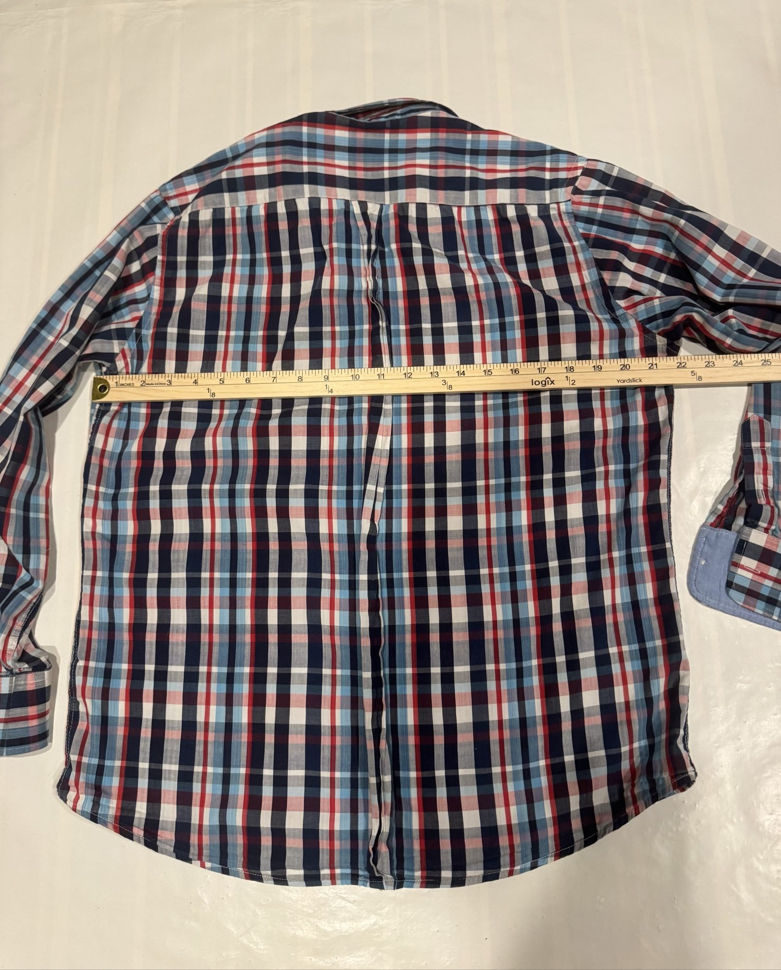 Men’s American Breed Plaid Long Sleeve Button-Down Shirt – Blue Red White – Medium image 7