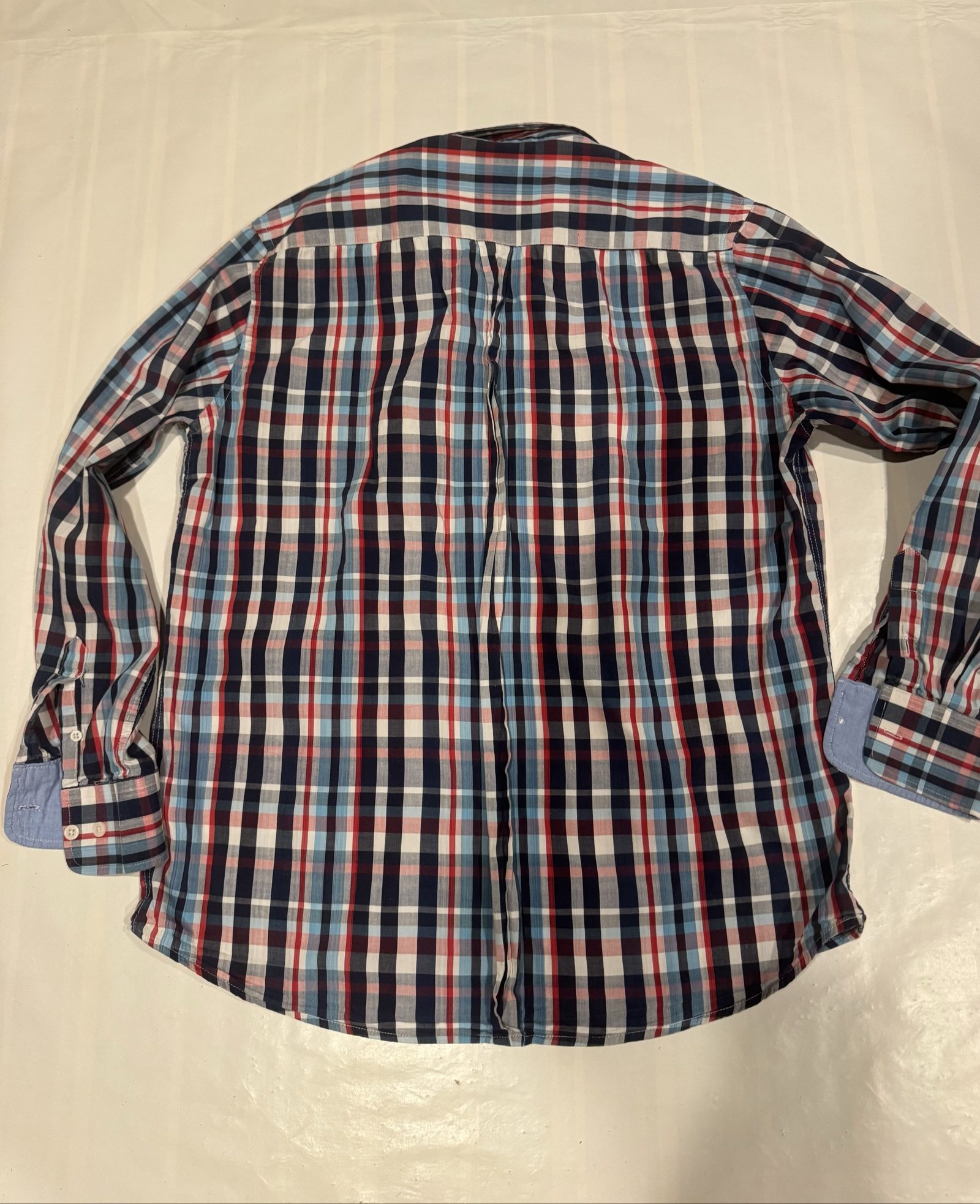 Men’s American Breed Plaid Long Sleeve Button-Down Shirt – Blue Red White – Medium image 8